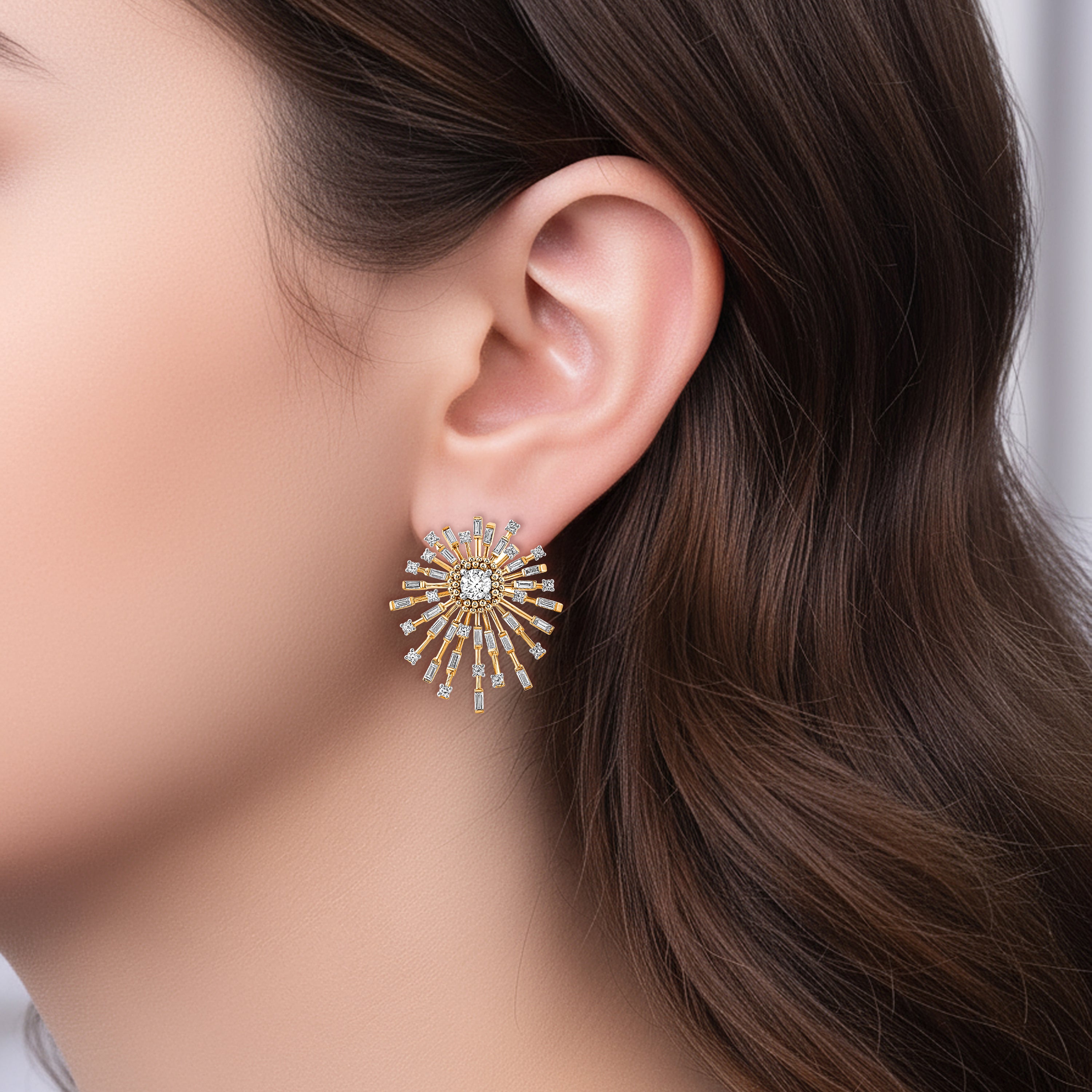HARAKH Sunlight Luminous Rays Diamond Medallion Earrings