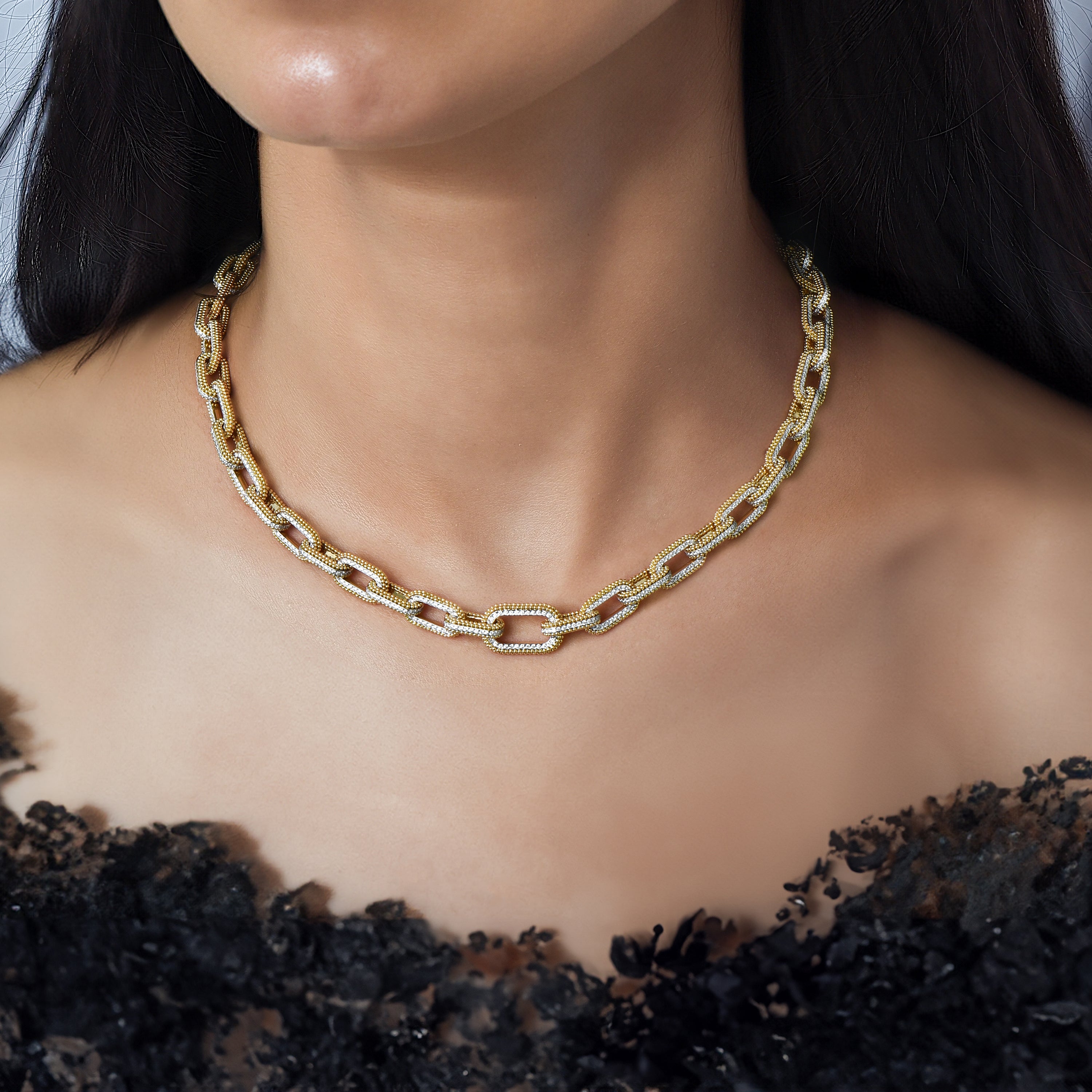 HARAKH Sunlight Intertwined Link Necklace – All Diamond