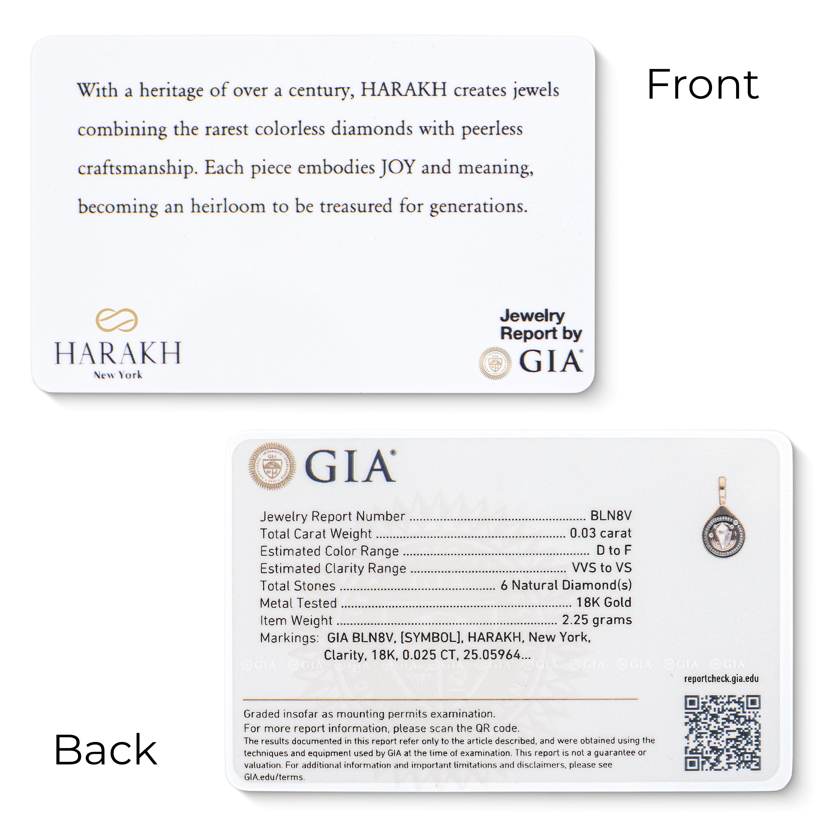 HARAKH Clarity – Colorless Diamond Drops of JOY Charm Pendant I GIA Jewelry Report