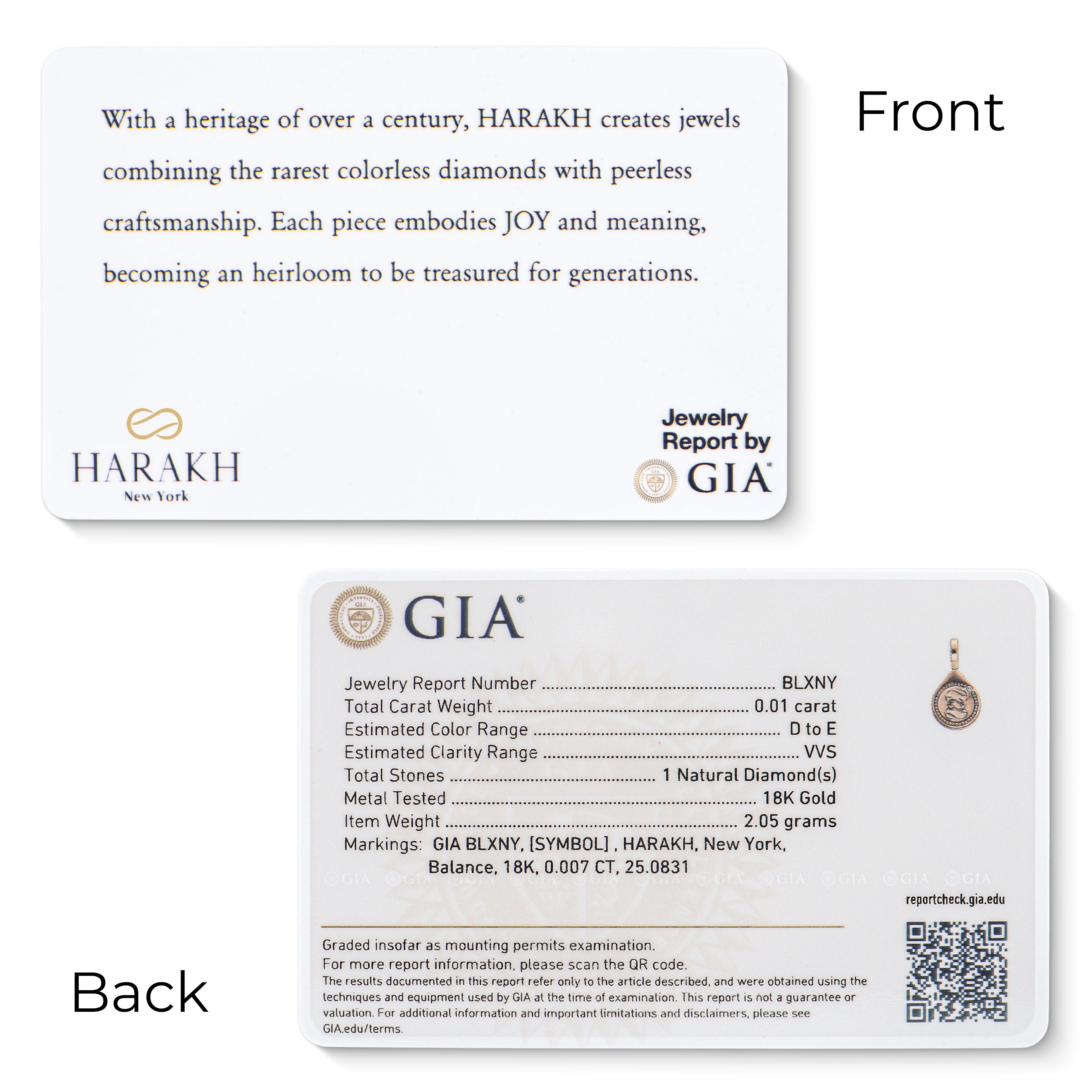 HARAKH Balance – Colorless Diamond Drops of JOY Charm Pendant I GIA Jewelry Report