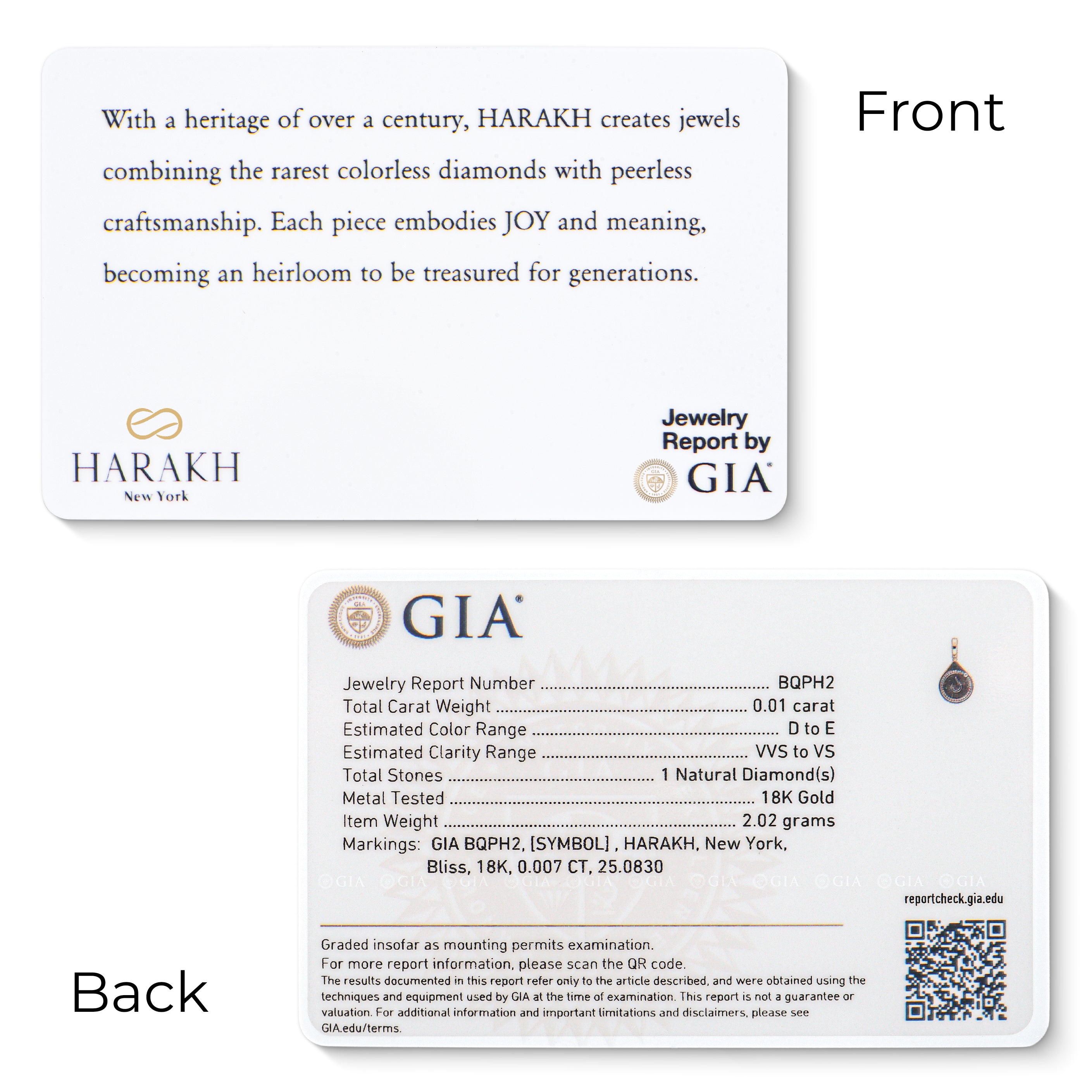 HARAKH Bliss – Colorless Diamond Drops of JOY Charm Pendant I GIA Jewelry Report