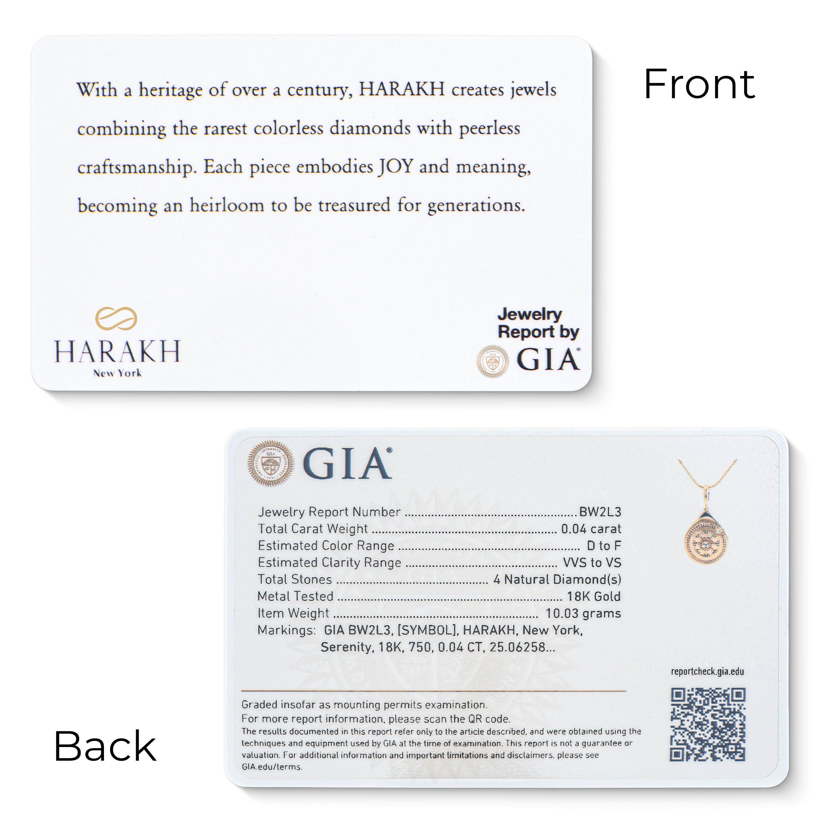 HARAKH Serenity Colorless Diamond Drops of JOY – Clip-Lock Pendant | | GIA Jewelry Report