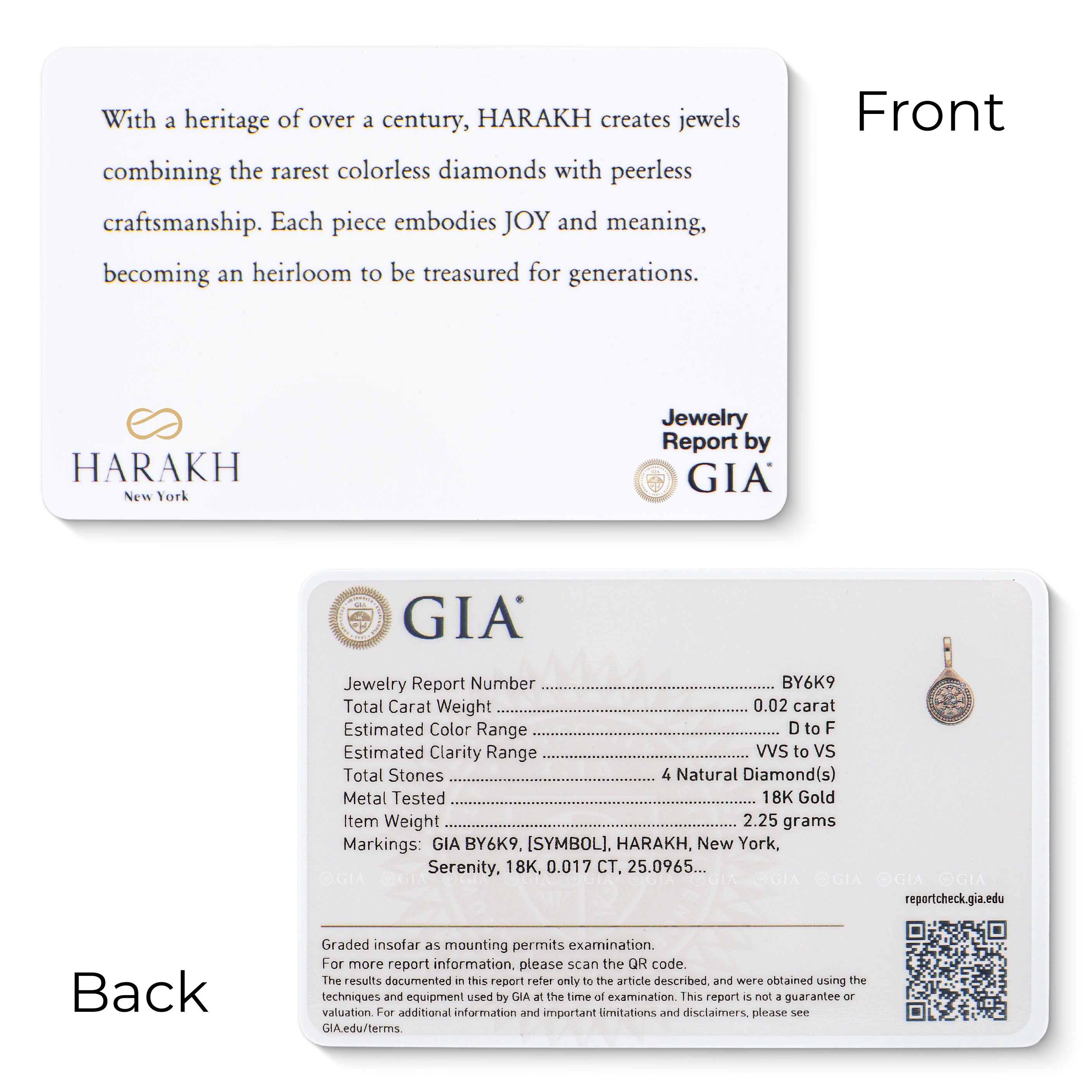 HARAKH Serenity – Colorless Diamond Drops of JOY Charm Pendant I GIA Jewelry Report