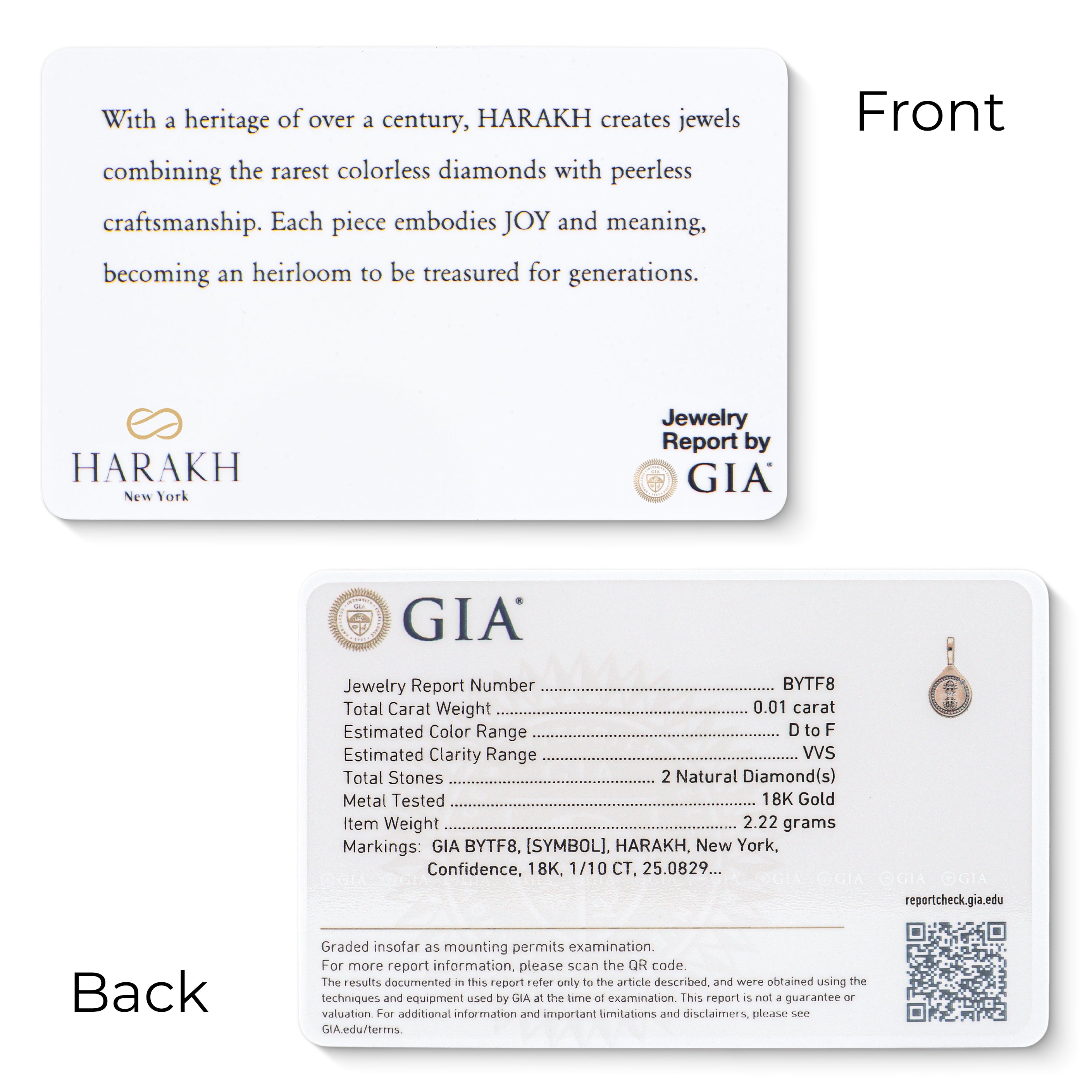 HARAKH Confidence – Colorless Diamond Drops of JOY Charm Pendant I GIA Jewelry Report