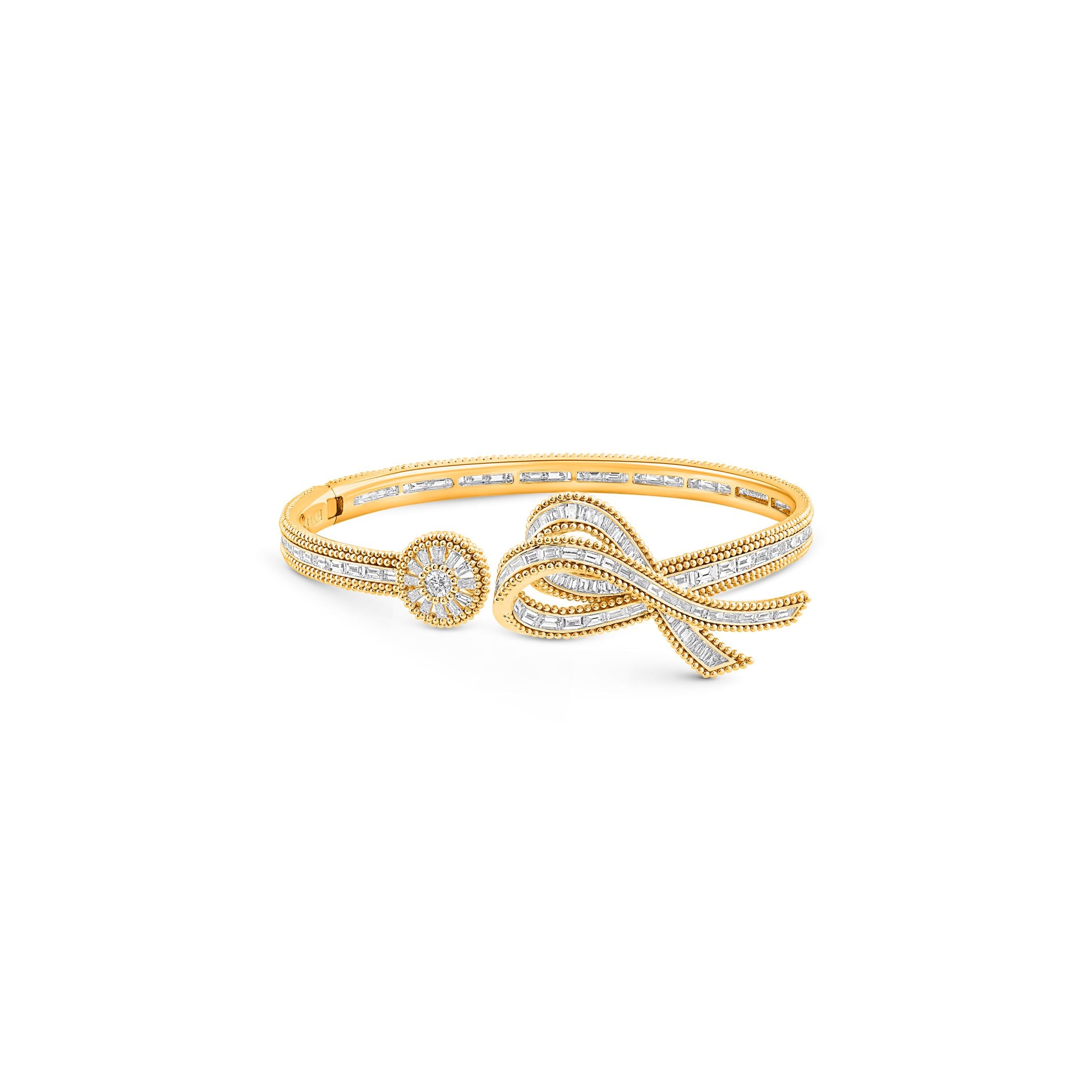 HARAKH 18 Karat Yellow Gold Baguette Colorless Diamond Sunlight Collection Open Bangle