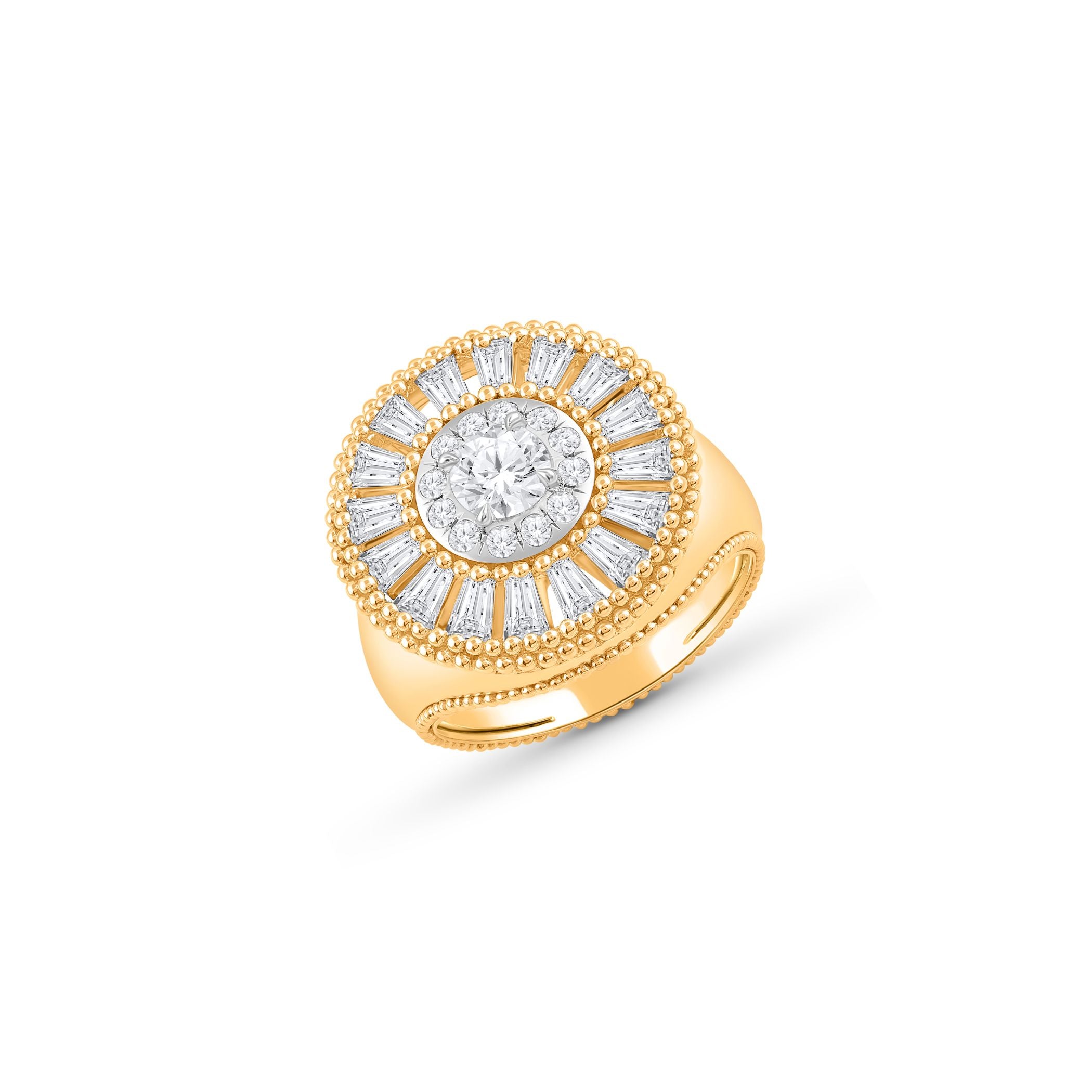 HARAKH 18Kt White & Yellow Gold Natural Colorless Diamond Sunlight Signet Pinky Ring