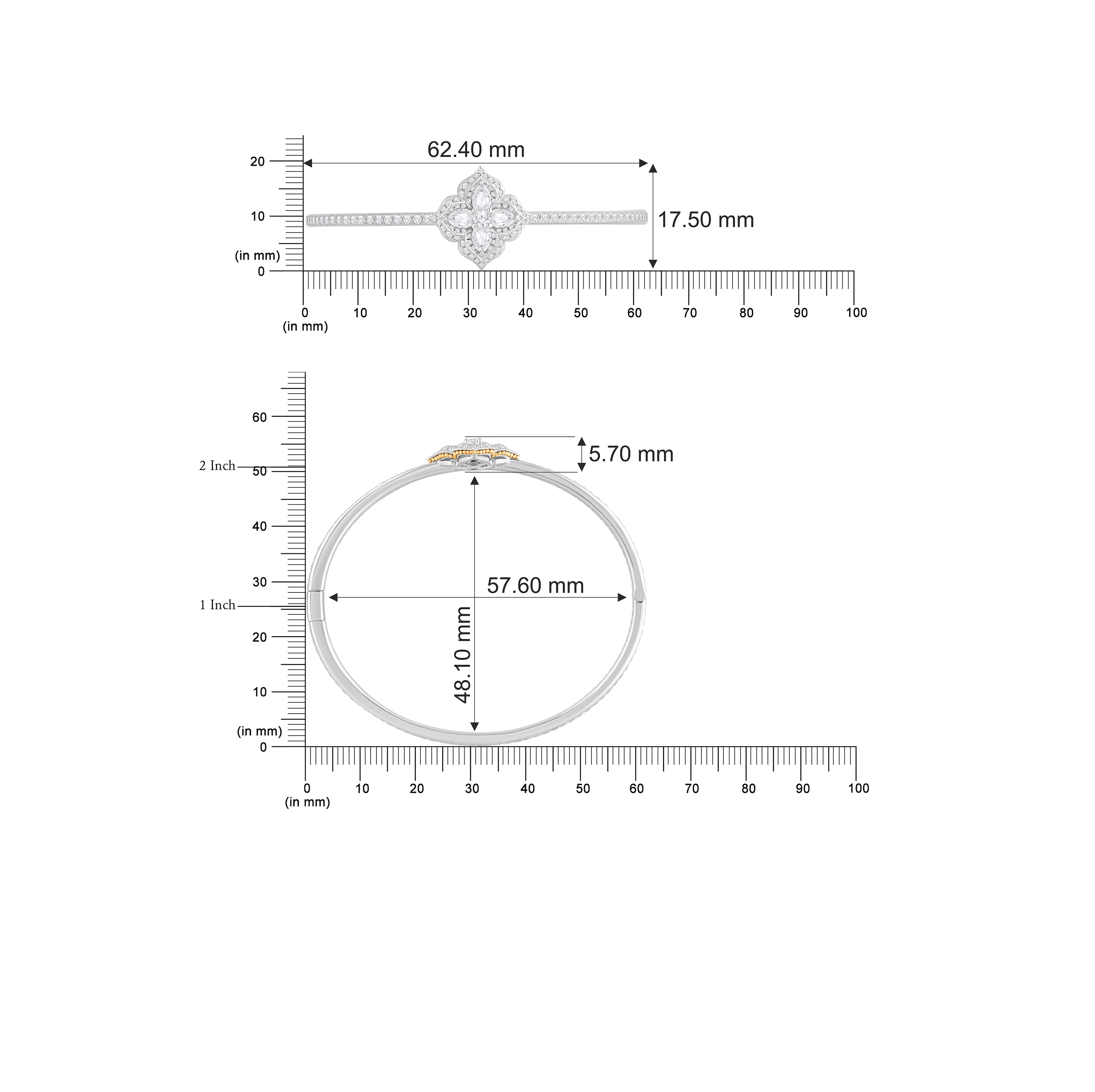 HARAKH Mandala Dome Motif Colorless Diamond Bangle Bracelet | GIA Jewelry Report