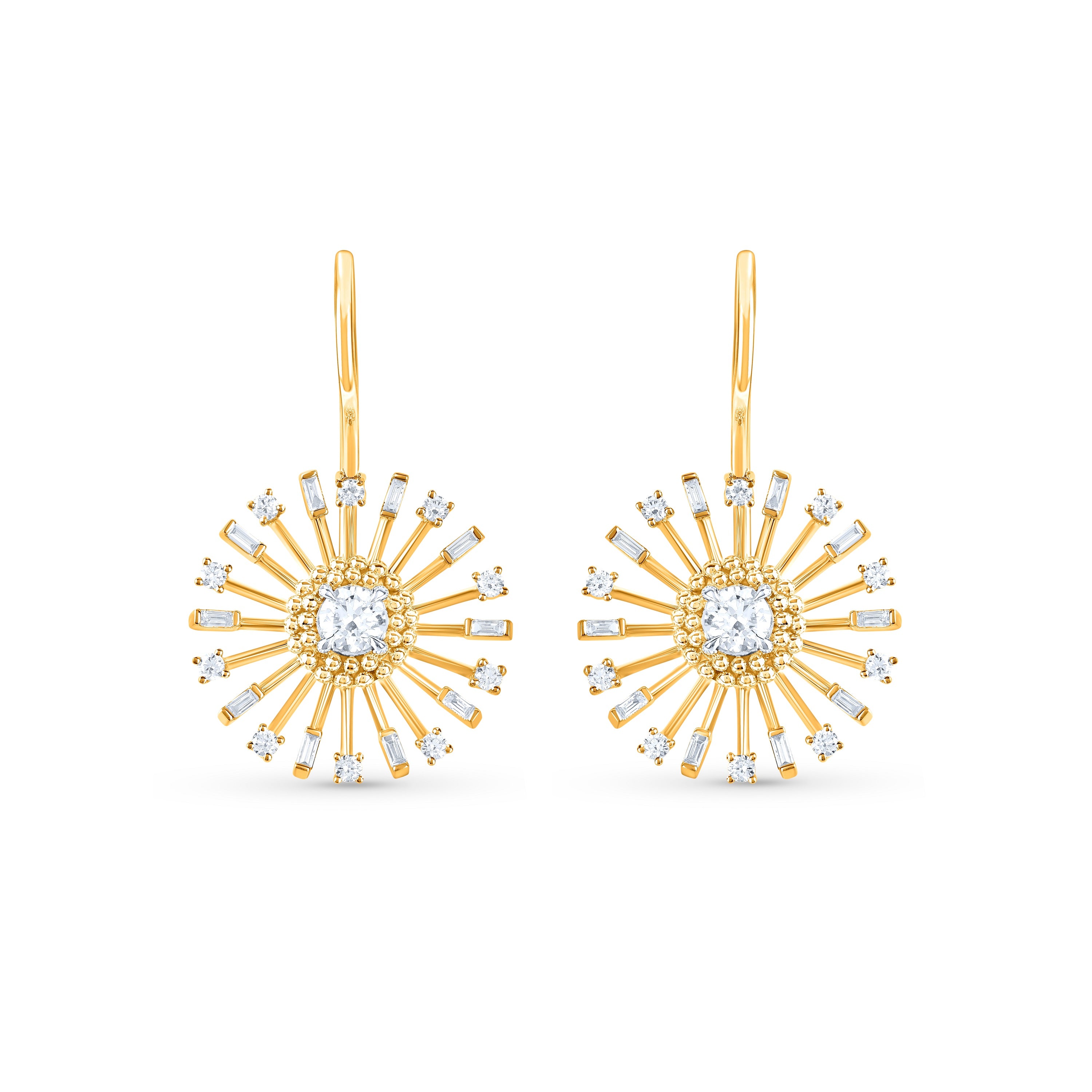 HARAKH 18 Karat Gold Colorless Diamond Sunlight Radiant Earrings