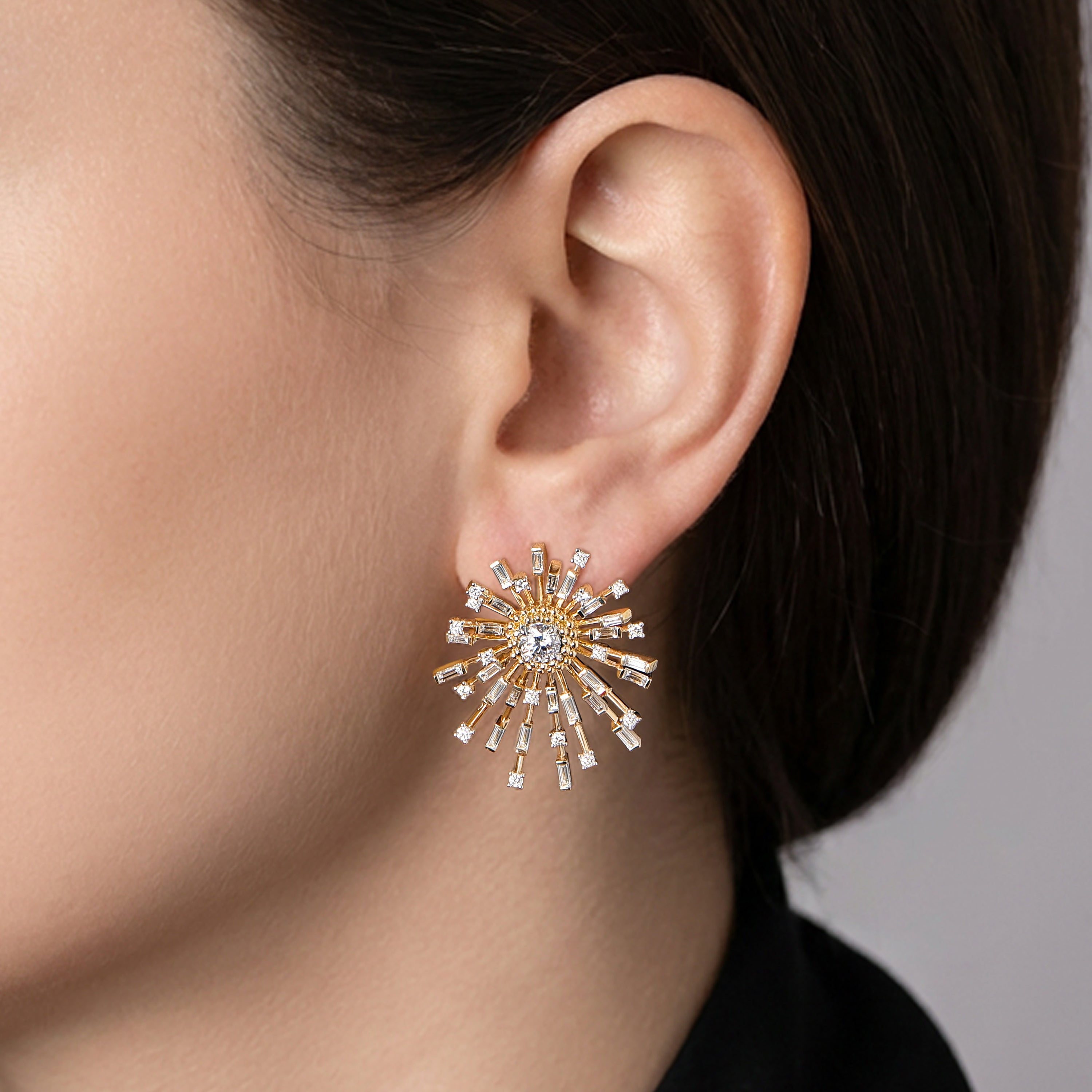 HARAKH Sunlight Luminous Rays Colorless Diamond Medallion Earrings