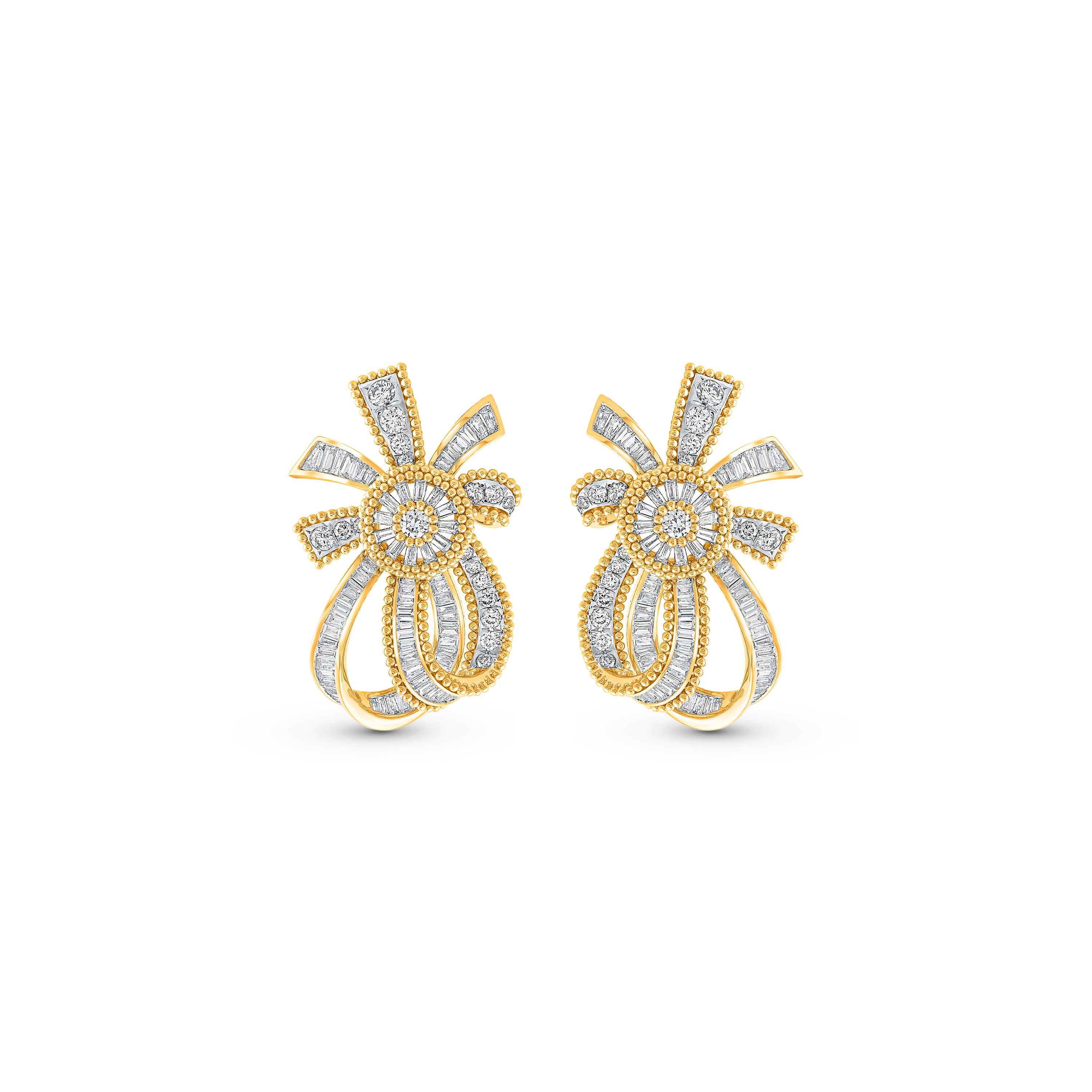 HARAKH 18 Karat Gold Baguette Colorless Diamond Sunlight Collection Stud Earrings