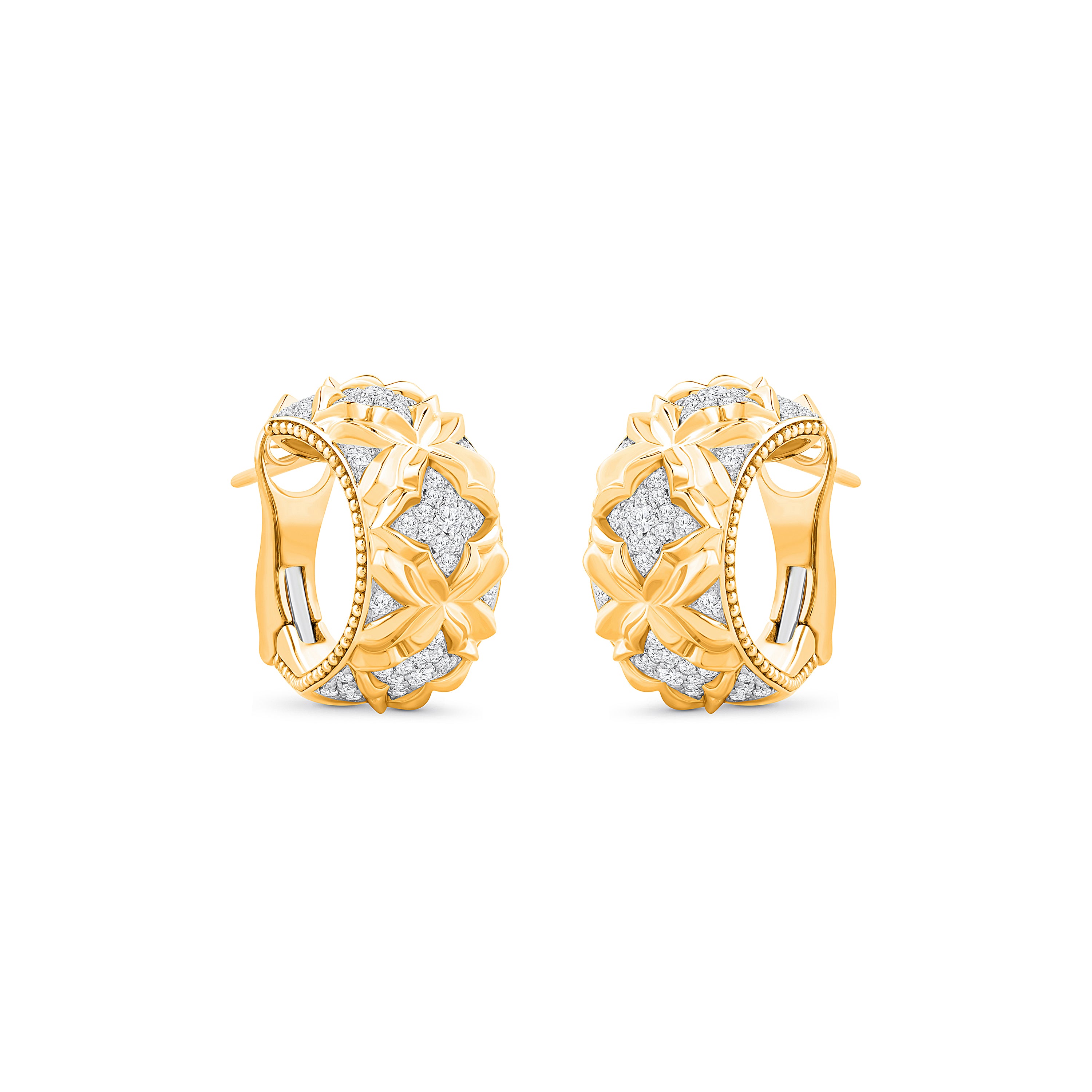 HARAKH Mandala Sculpture Colorless Diamonds Huggie Earrings | GIA Jewelry Report