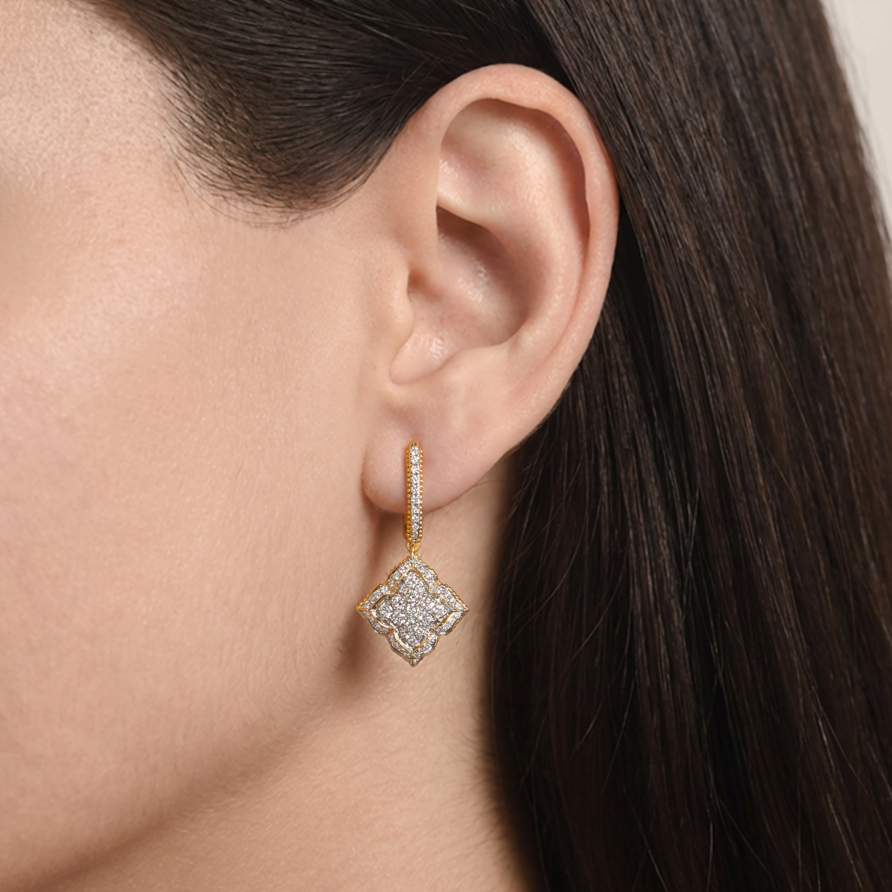 HARAKH Mandala Dome Motif Colorless Diamond Dangling Earrings | GIA Jewelry Report
