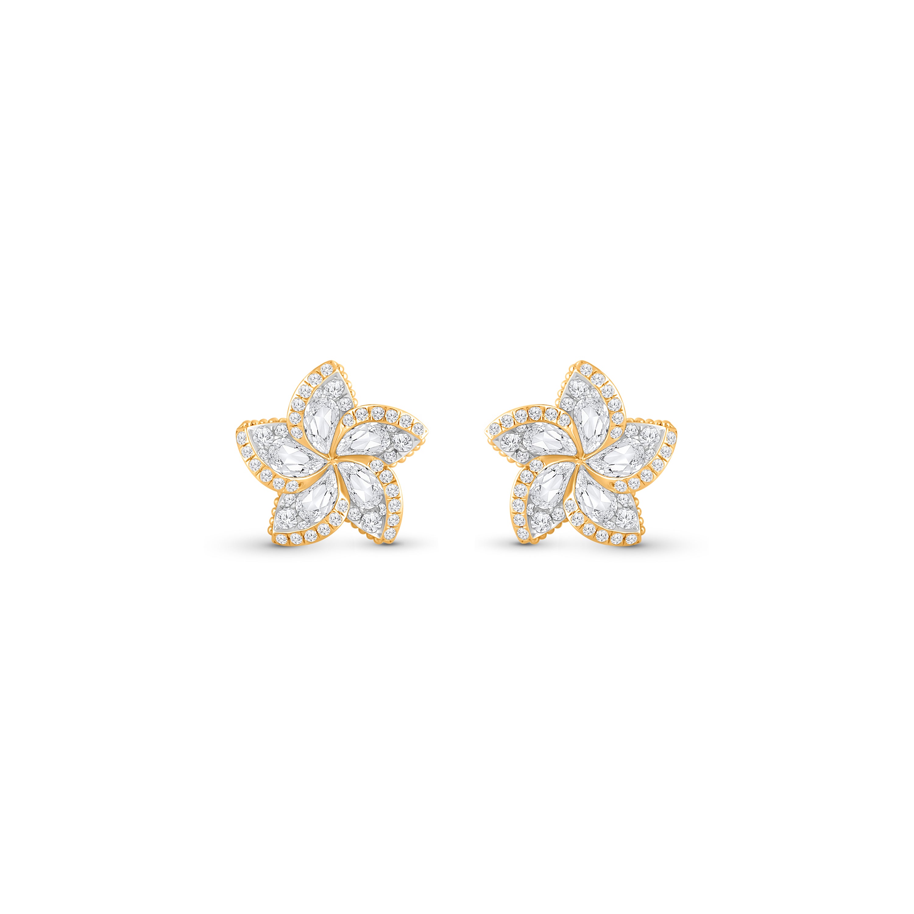 HARAKH Frangipani Flower Colorless Diamond Dangling Stud Earrings | GIA Jewelry Report