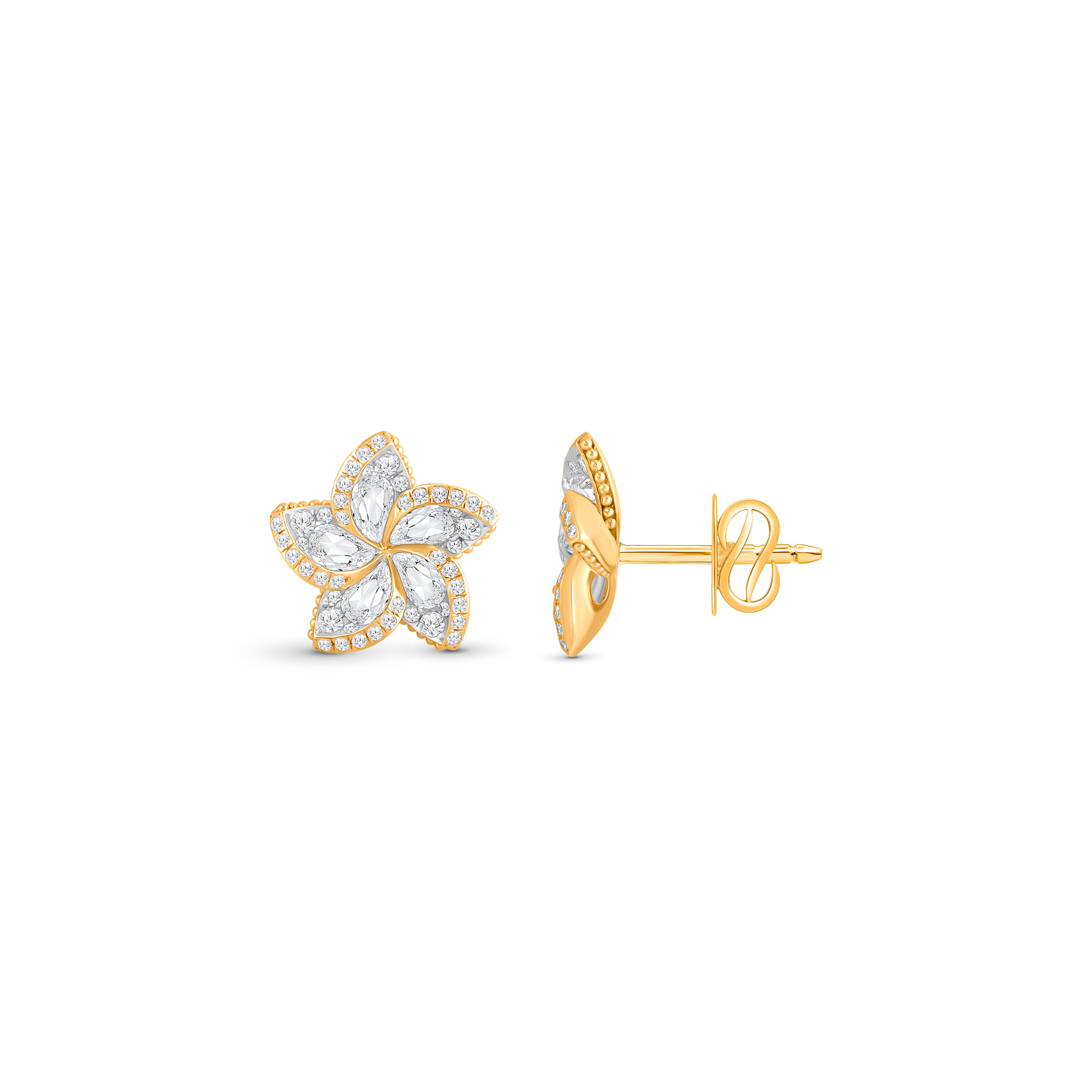 HARAKH Frangipani Flower Colorless Diamond Dangling Stud Earrings | GIA Jewelry Report