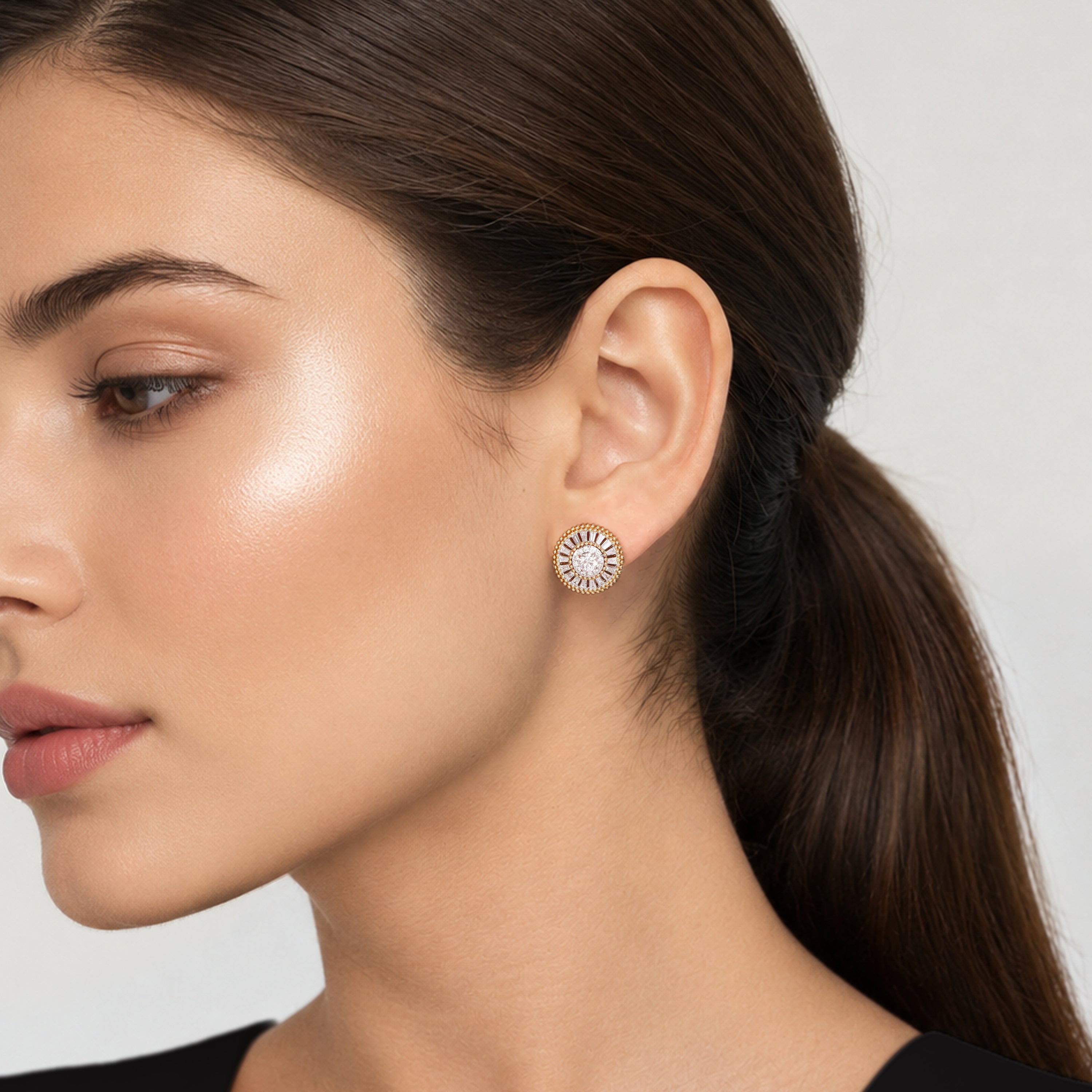 HARAKH Sunlight Colorless Diamond Aureole Stud Huggies | GIA Jewelry Report