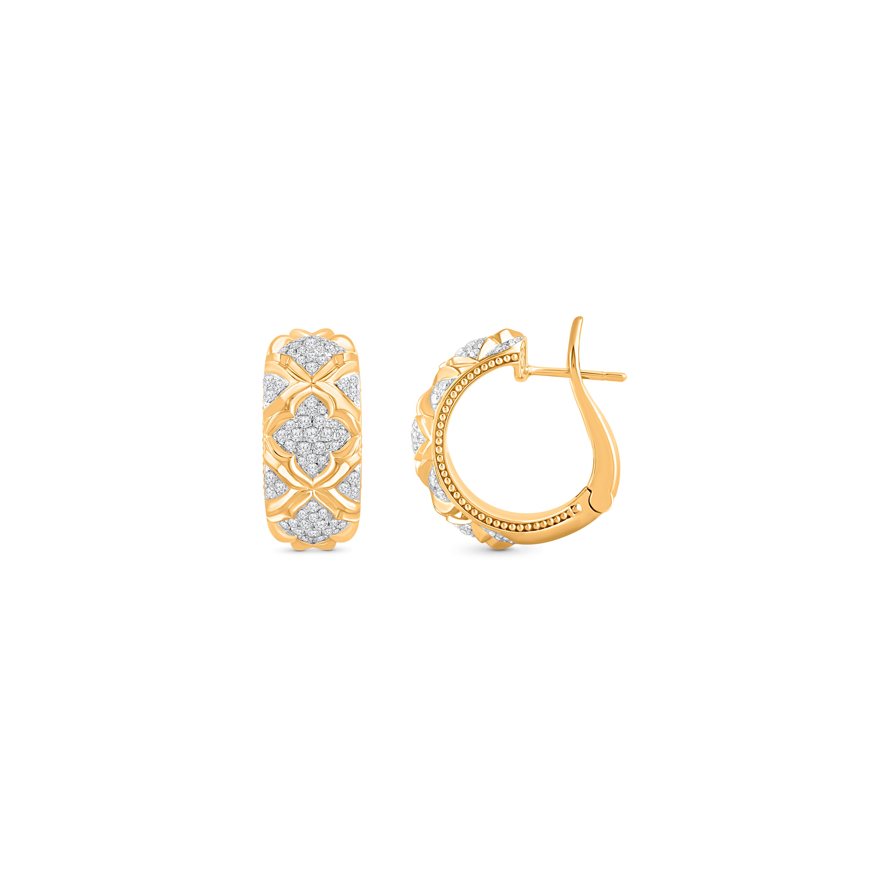 HARAKH Mandala Sculpture Colorless Diamonds Huggie Earrings | GIA Jewelry Report