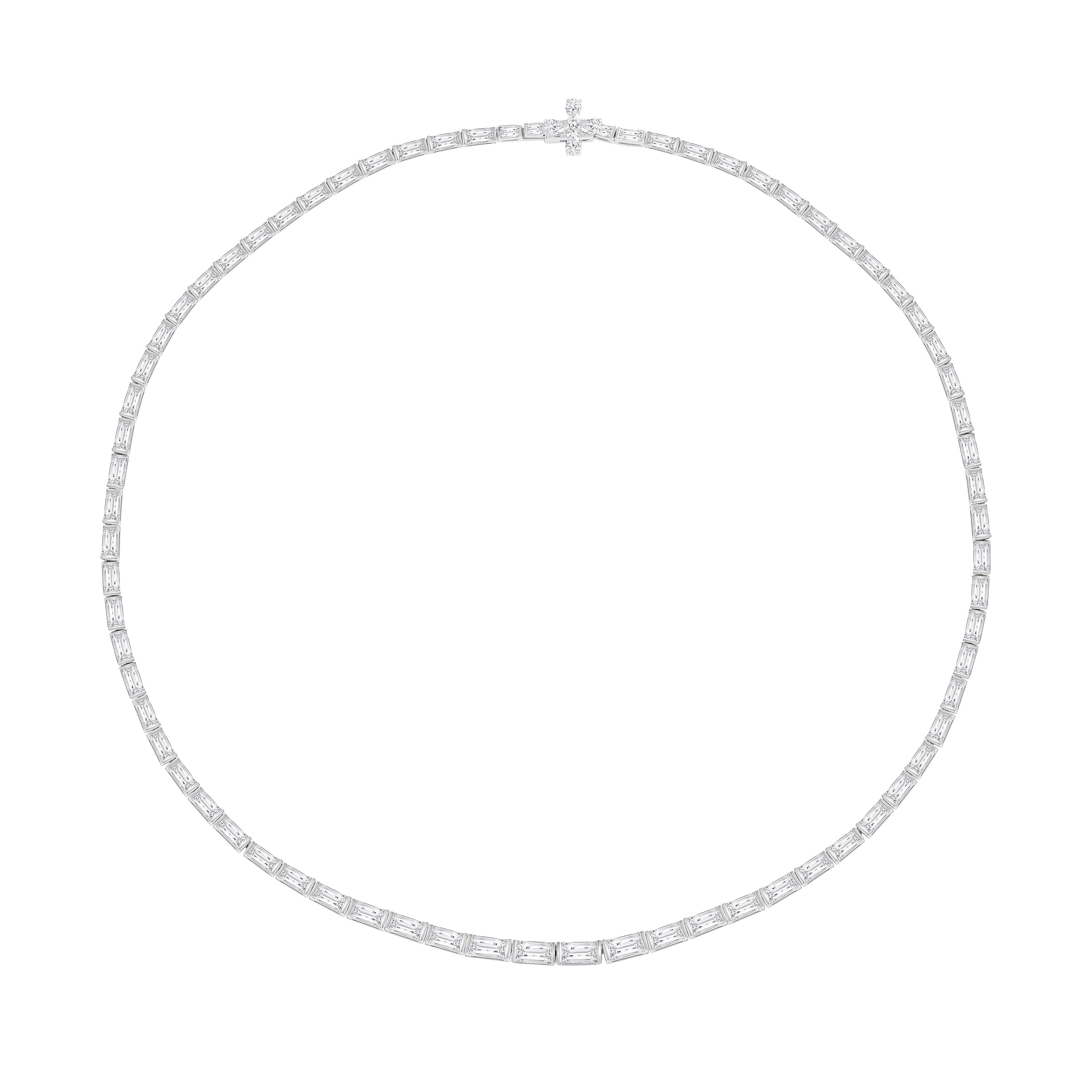 Infinity Joy 14 1/2 Carat Colorless Baguette Diamond Tennis Necklace | GIA Report