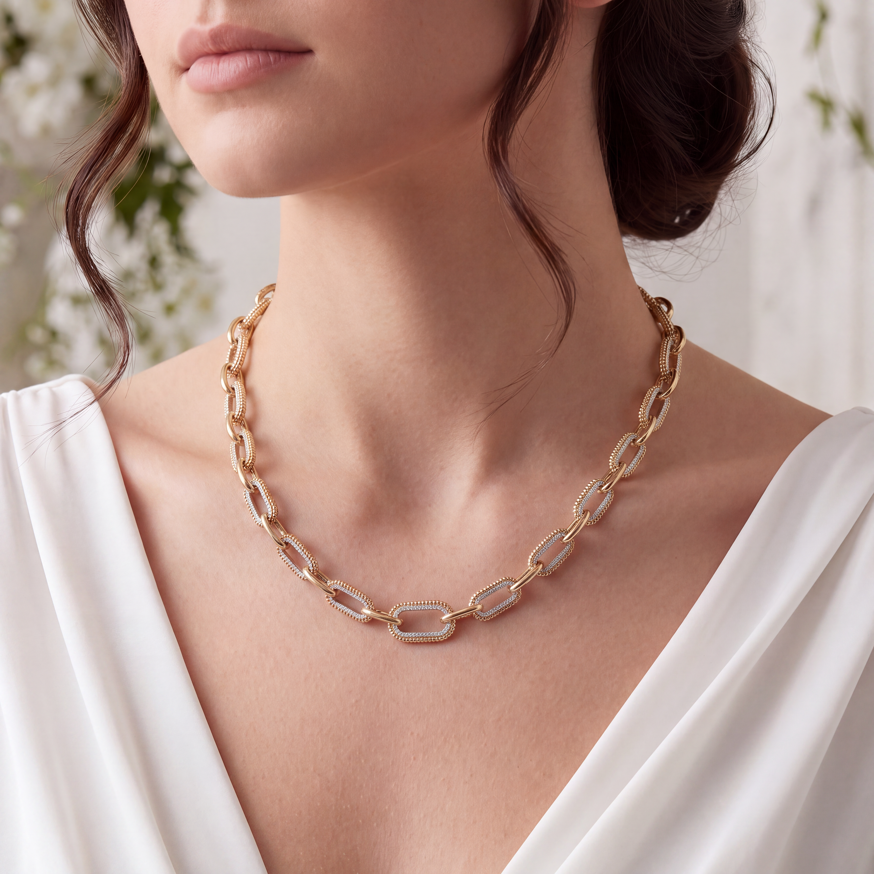 HARAKH Sunlight Colorless Diamond Intertwined Duo Link Necklace | GIA Jewelry Report