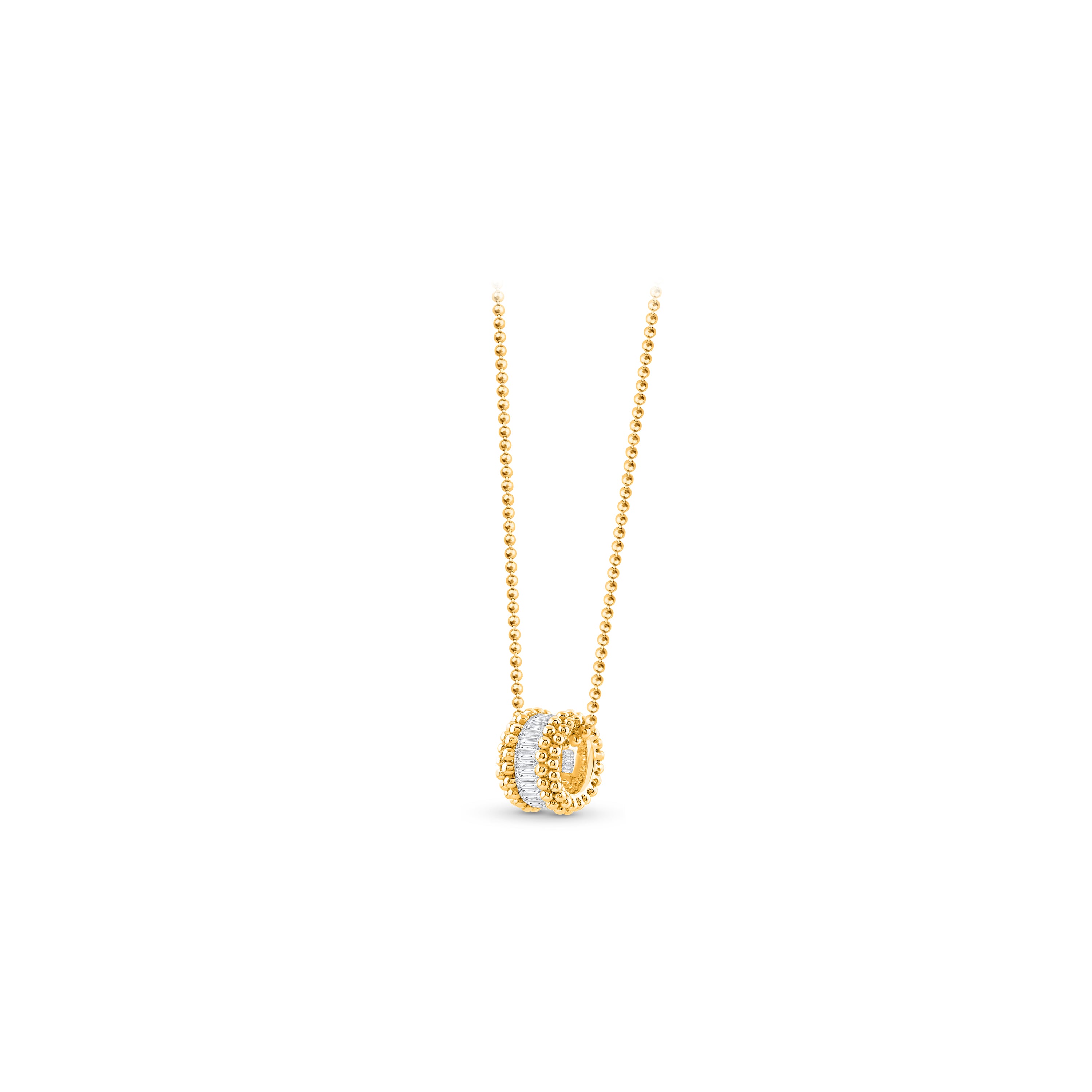 HARAKH Sunlight Rondell Eternity Pendant – Colorless Baguette Diamonds & Signature Auric Sphere in 18K Gold | GIA Jewelry Report