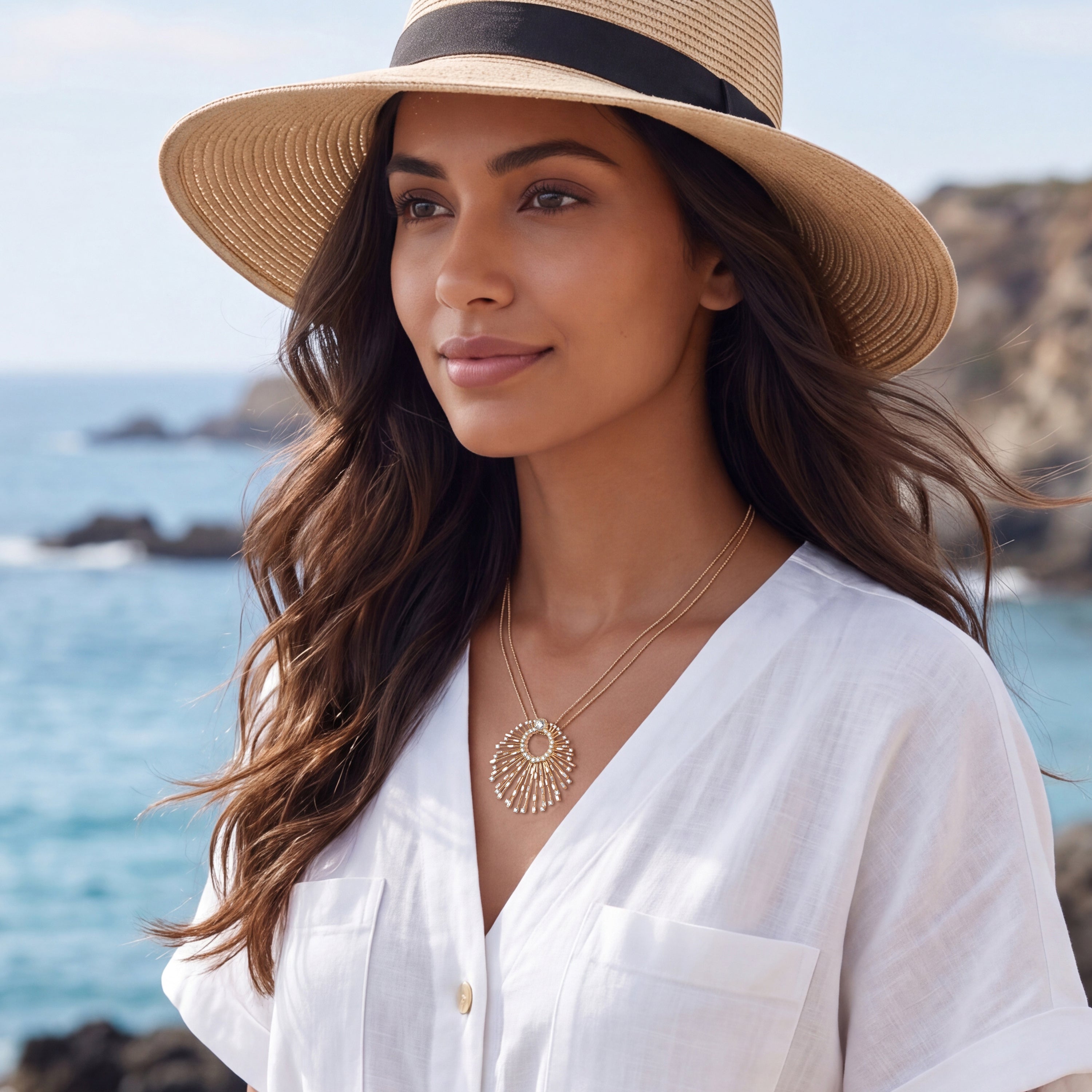 HARAKH Sunlight Luminous Rays Colorless Diamond Medallion Pendant | GIA Jewelry Report