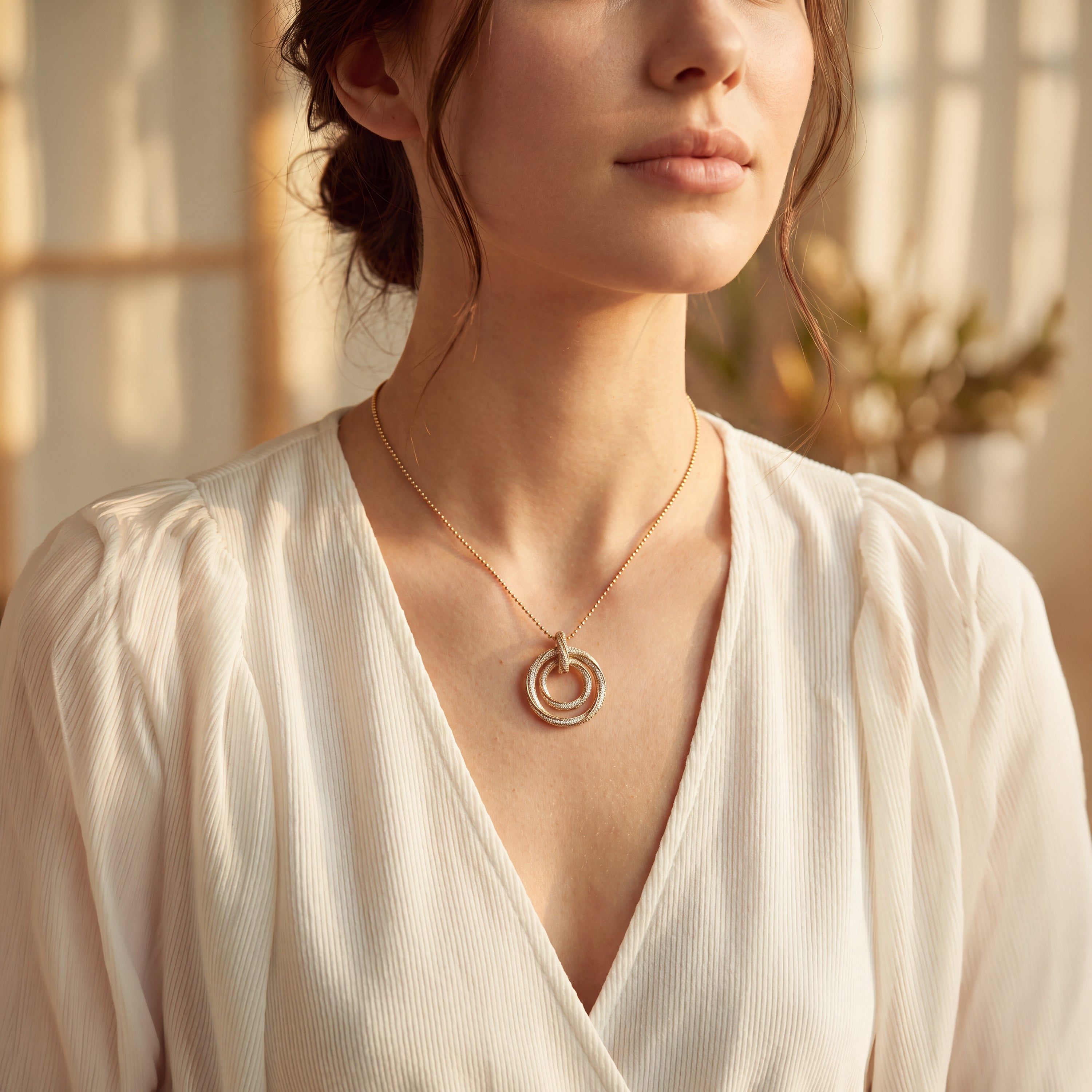 HARAKH Sunlight Eternal Circles Hemisphere  Twist Colorless Diamond Pendant I GIA Jewelry Report