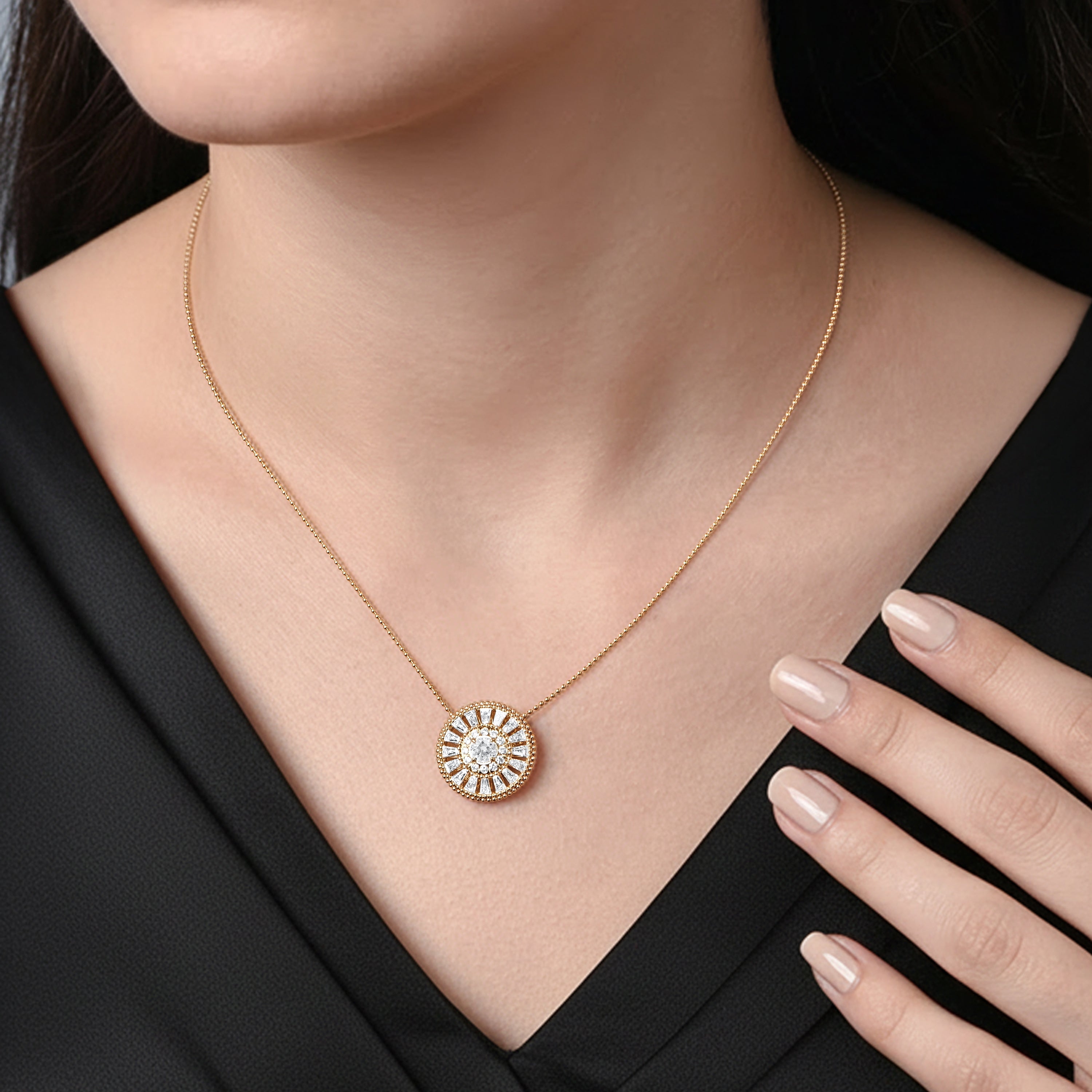 HARAKH Sunlight Colorless Diamond Aureole Pendant I GIA Jewelry Report