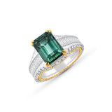 HARAKH Sunlight Emerald-Cut Green Tourmaline & Colorless Baguette Ring