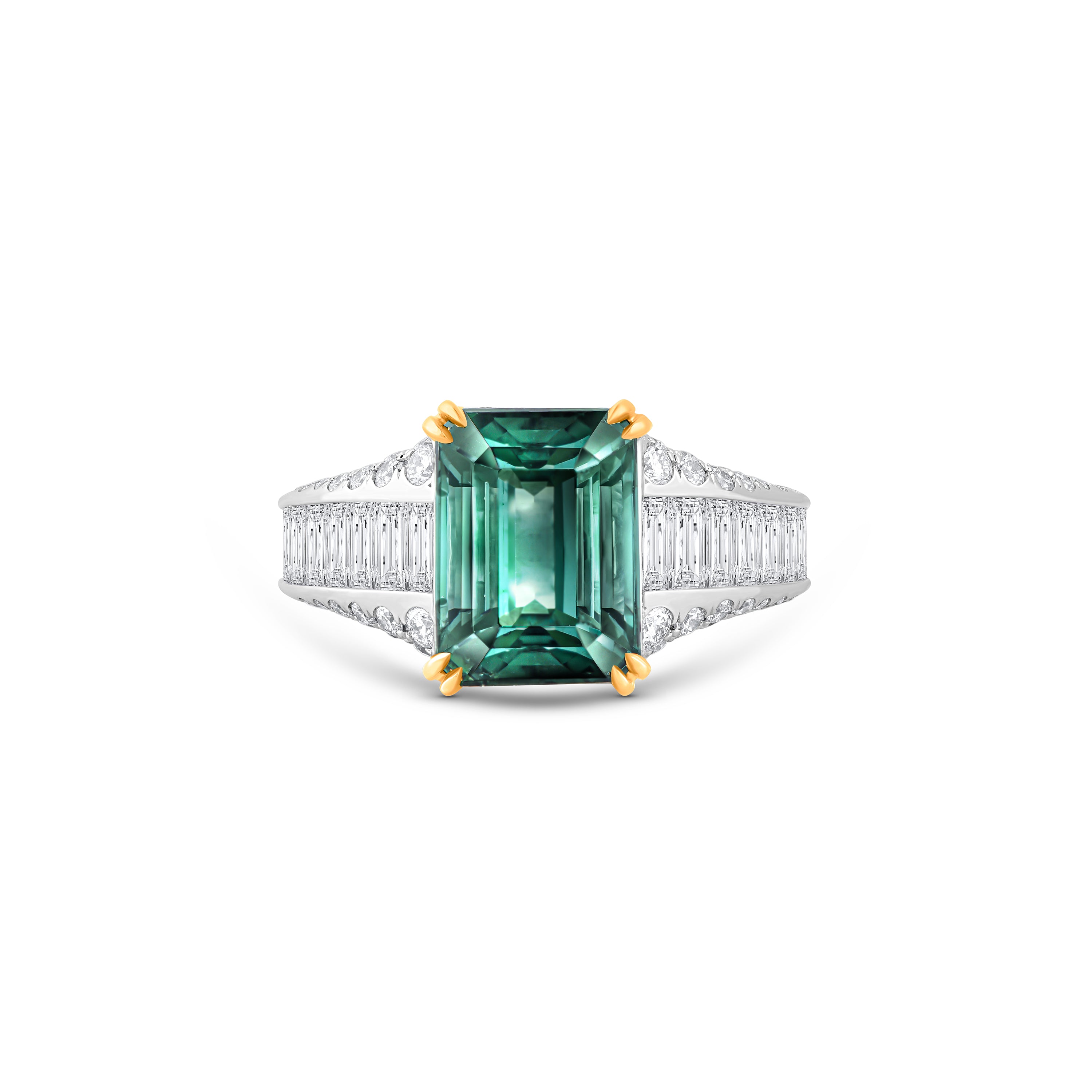 HARAKH Sunlight Emerald-Cut Green Tourmaline & Colorless Baguette Ring