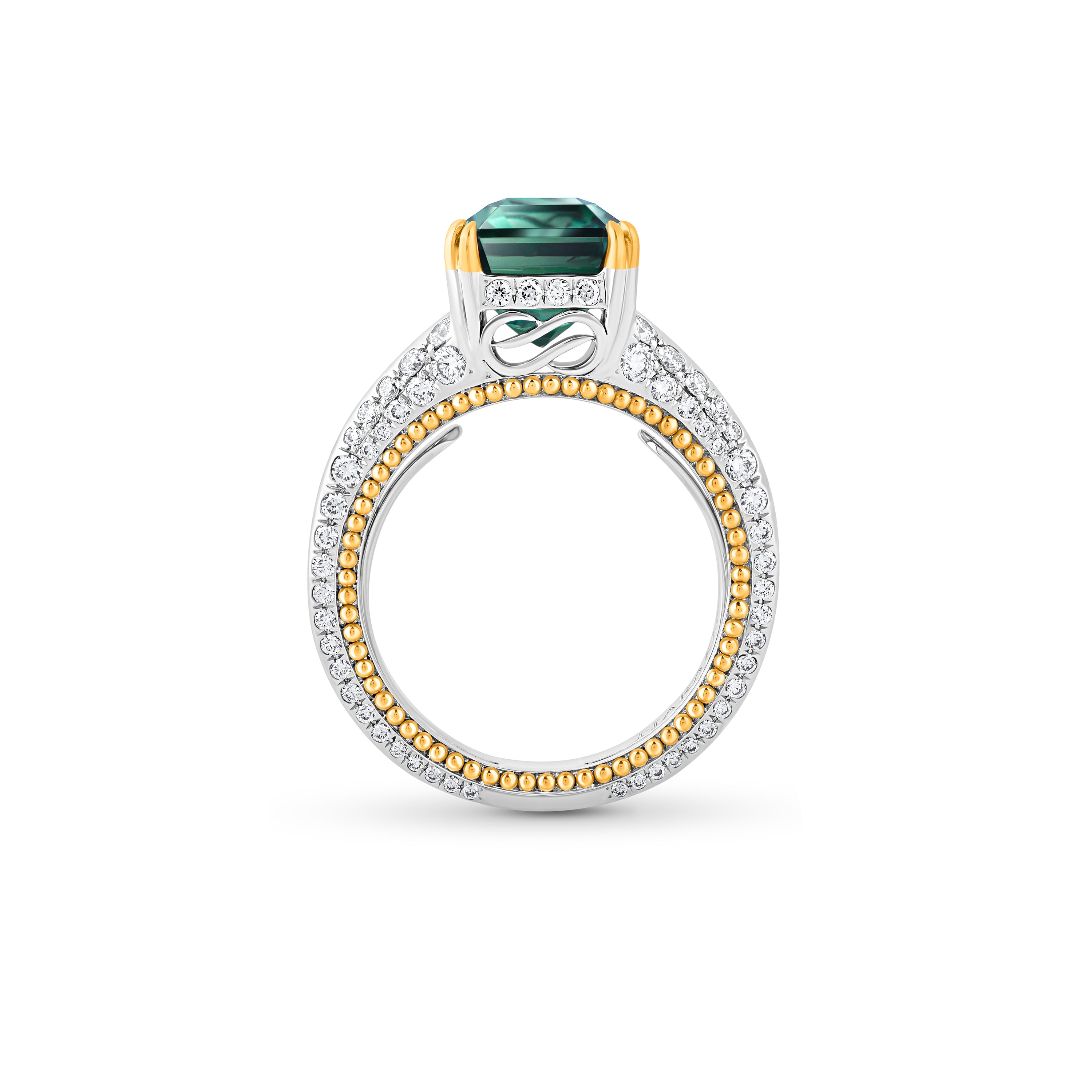 HARAKH Sunlight Emerald-Cut Green Tourmaline & Colorless Baguette Ring