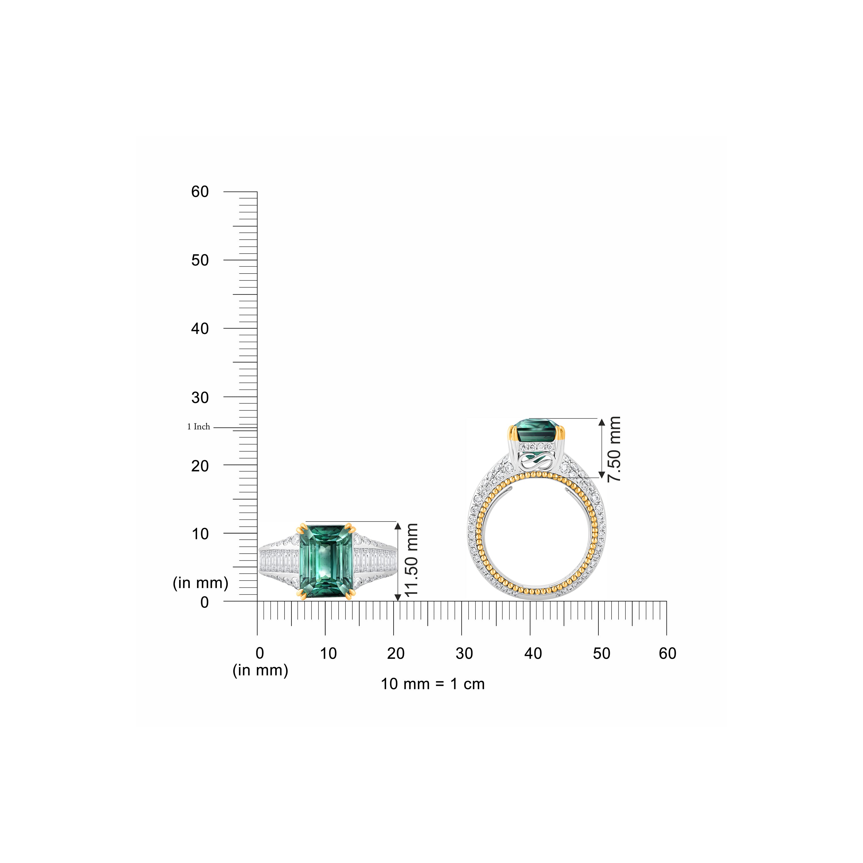 HARAKH Sunlight Emerald-Cut Green Tourmaline & Colorless Baguette Ring