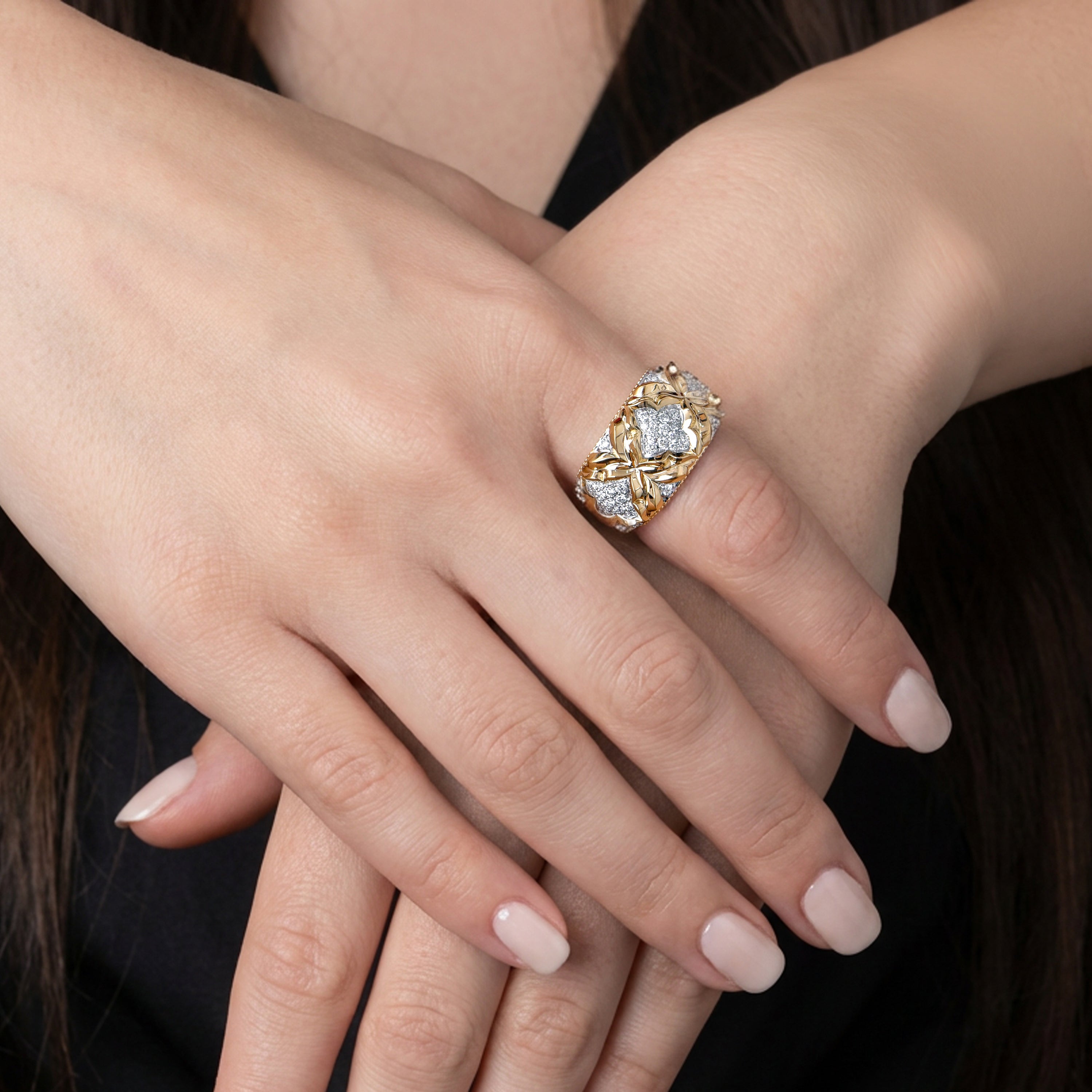 HARAKH Mandala Sculpture Colorless Diamonds Ring | GIA Jewelry Report