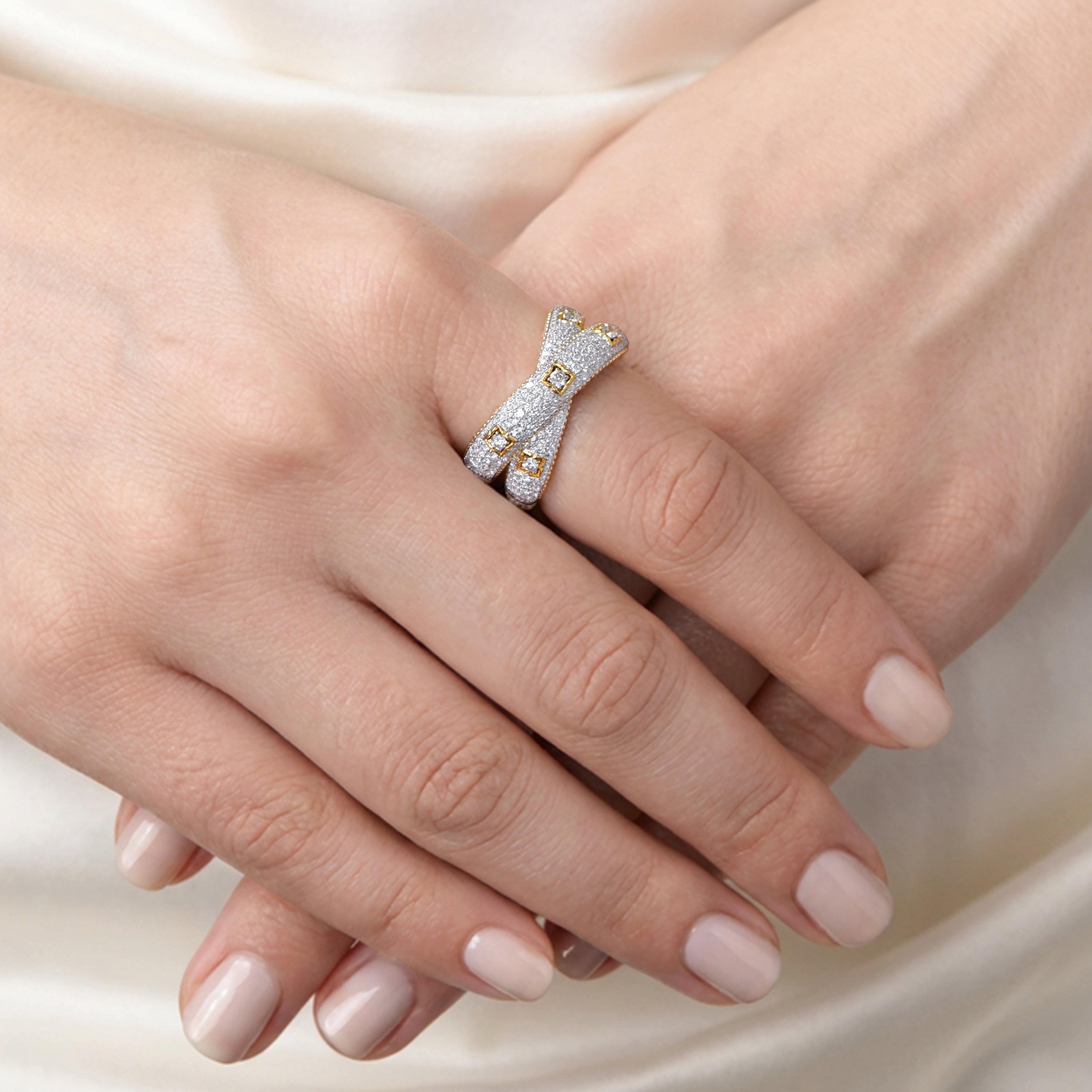 HARAKH Mandala Motif Pave By-Pass Colorless Diamond Ring