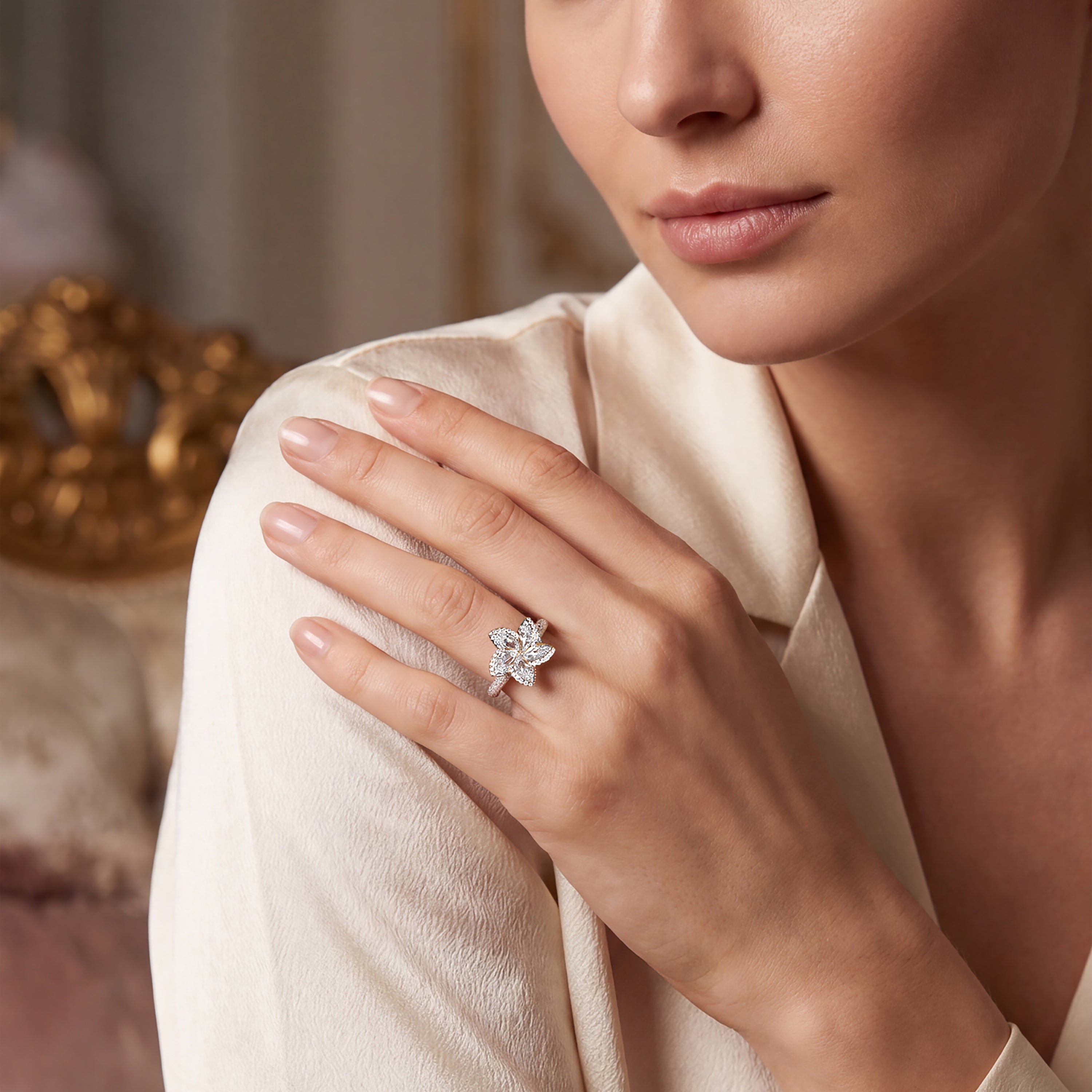 HARAKH Frangipani Flower Colorless Diamond Ring | GIA Jewelry Report