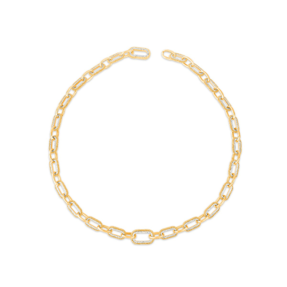 Colormerchants - 14K Yellow Gold Double Diamond Paperclip Link Necklace