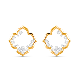India inspired, designer hoop earrings crafted in yellow gold studded with colorless natural diamond earrings