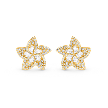 Floral design inspired stud earrings with brilliant and rose cut diamonds in yellow gold