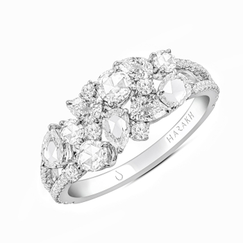 Rose cut and brilliant cut diamond ring in white gold